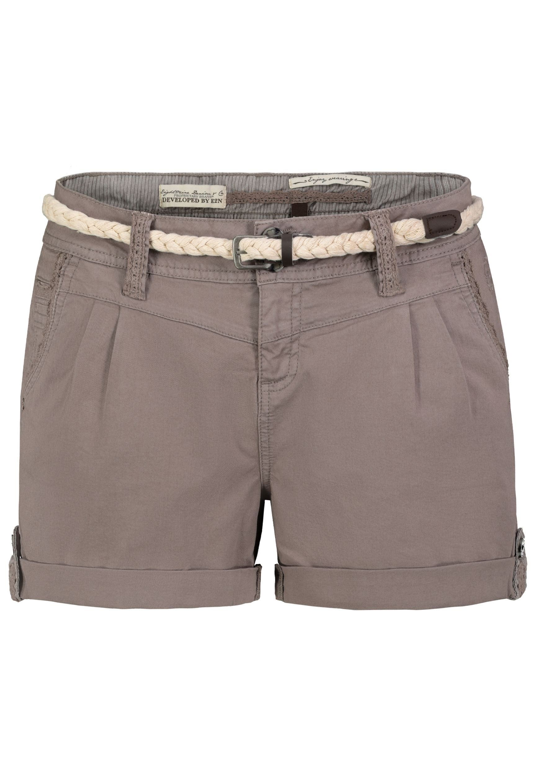 Eight2Nine Shorts Geflochtener Gürtel Umschlagbund Sommerlicher Look Stil für Damen (1-tlg) Baumwolle Normal Fit Einfarbig atmungsaktiv Reißverschluss