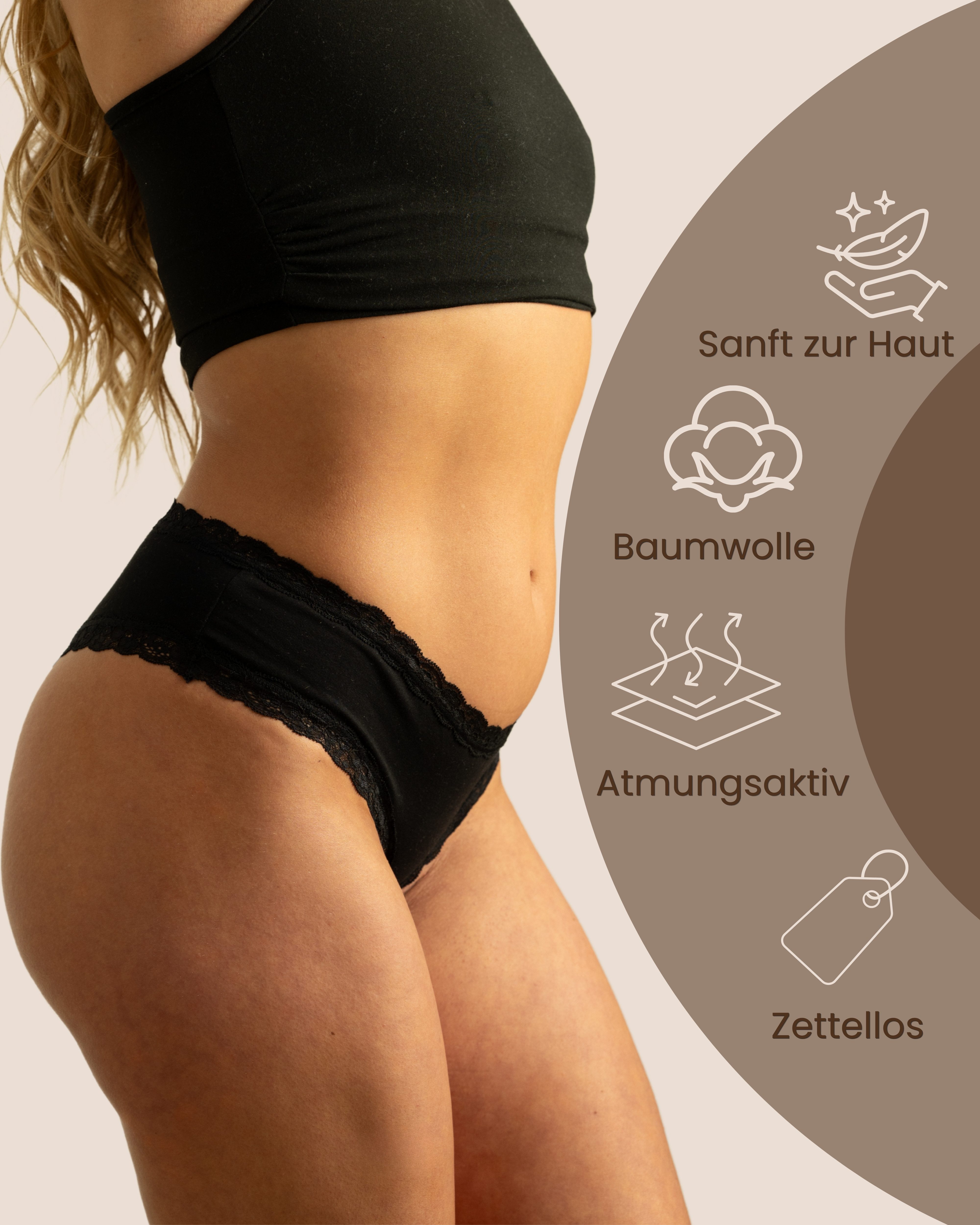 Benonetti Slip Brazilian Damen Slips mit zarter Spitze – sinnlich, weich & bequem (3er Pack, 3er Set) mit Spitze, Elastikbund, sehr bequemer Baumwollstoff