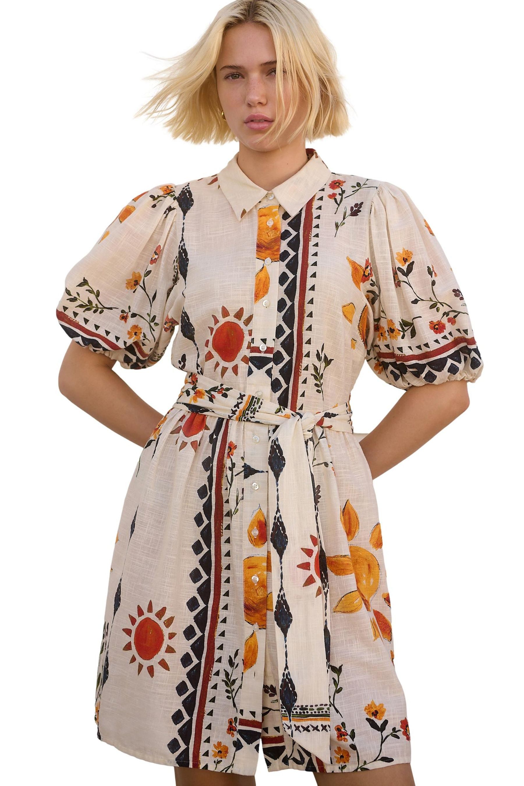 Next Minikleid Mini-Hemdblusenkleid, Bindegürtel und Puffärmeln günstig online kaufen