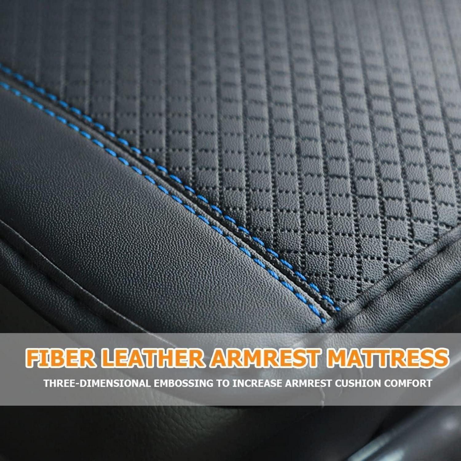 Luxury Collection Universal Floor Mats Armrest Cushions Leather Center Console Armrest Car Seats Black Blue
