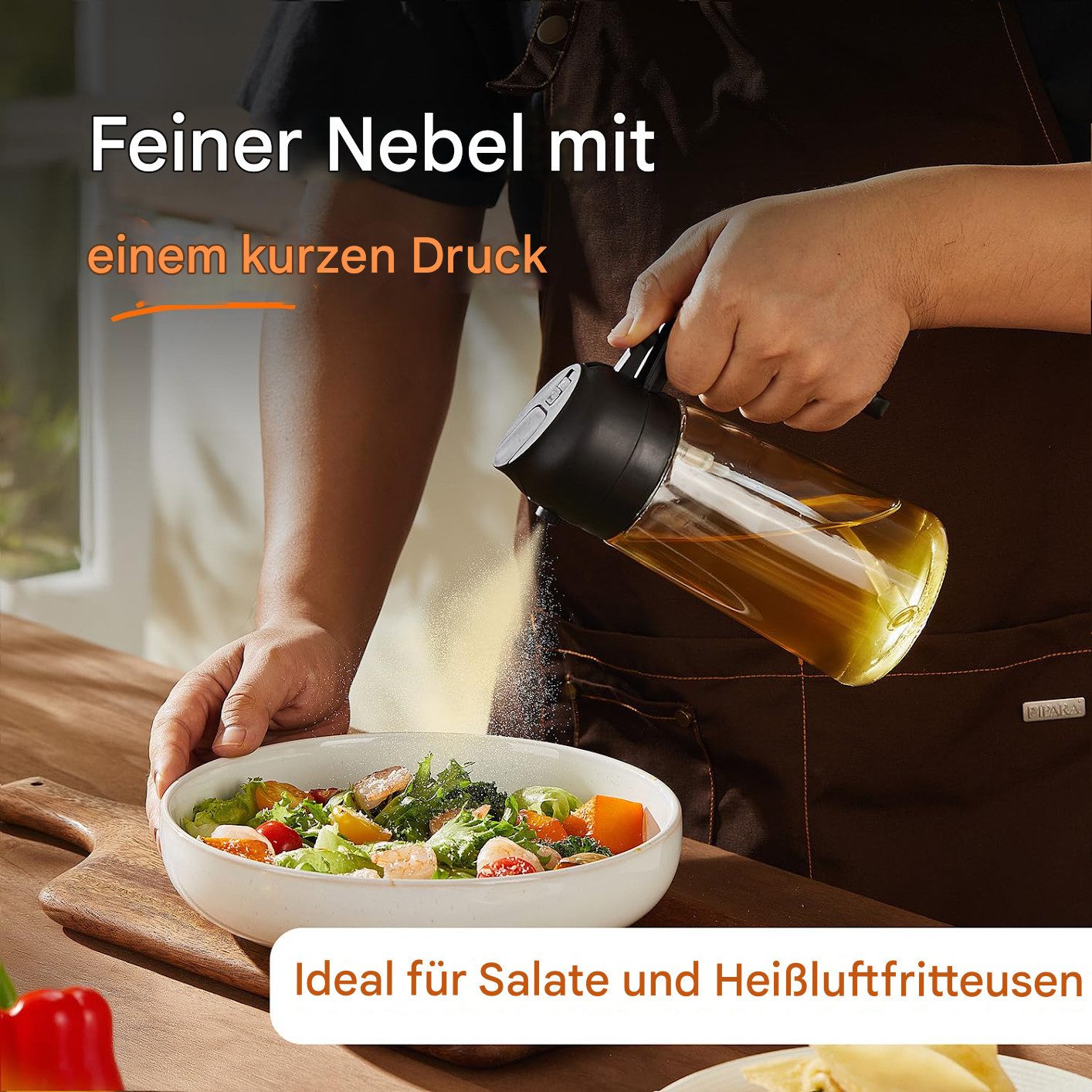 SURFOU Ölspender Ölsprüher 2-in-1 Ölsprühflasche Ölflasche Olivenöl Spray 470ml, Glas, (Glas-Ölspender mit Sprüh- und Ausgießfunktion – ideal für Küche, Heißluftfritteuse, Salat & BBQ – 470 ml, BPA-frei)