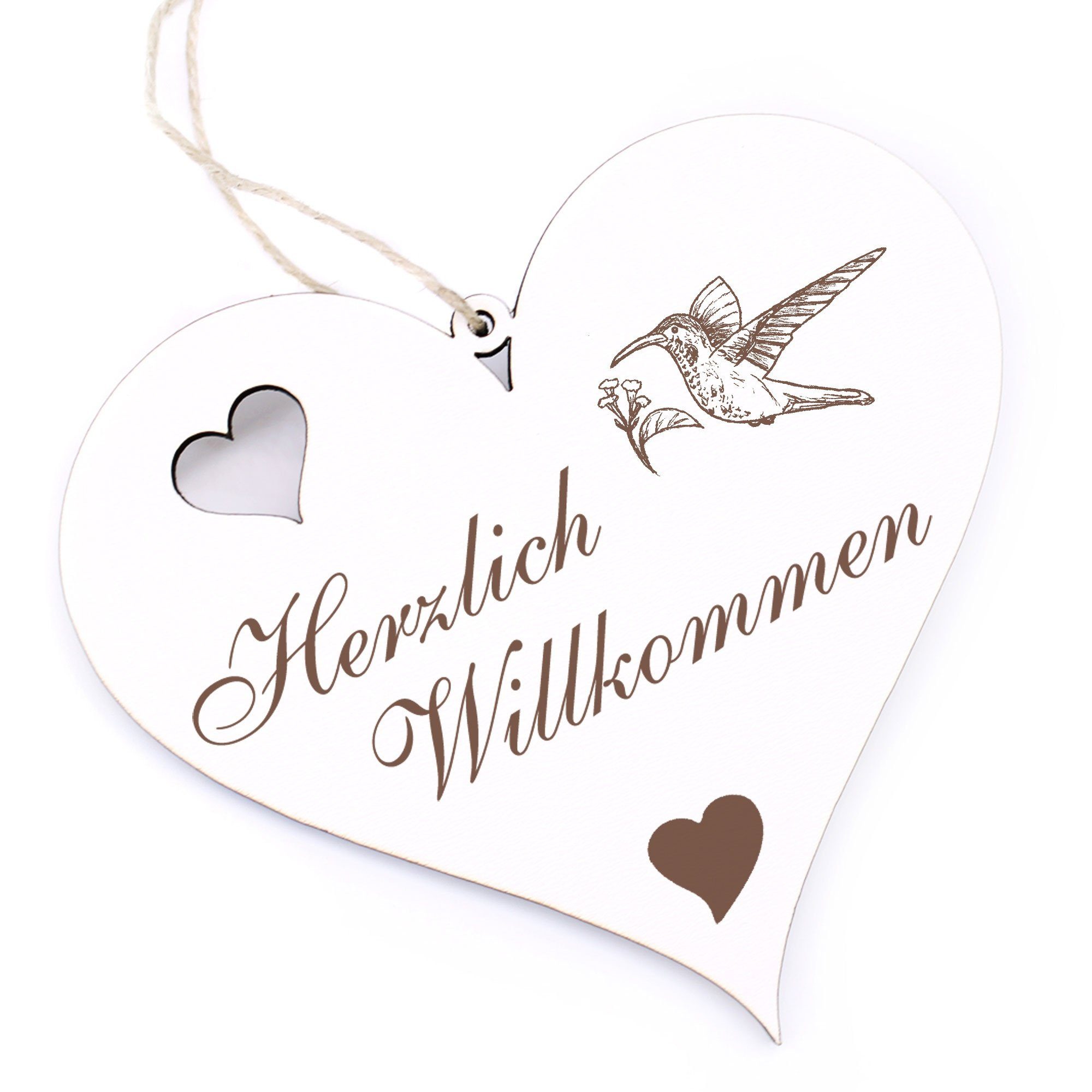 Dekolando Hängedekoration Herzlich Willkommen - Kolibri - 13x12cm