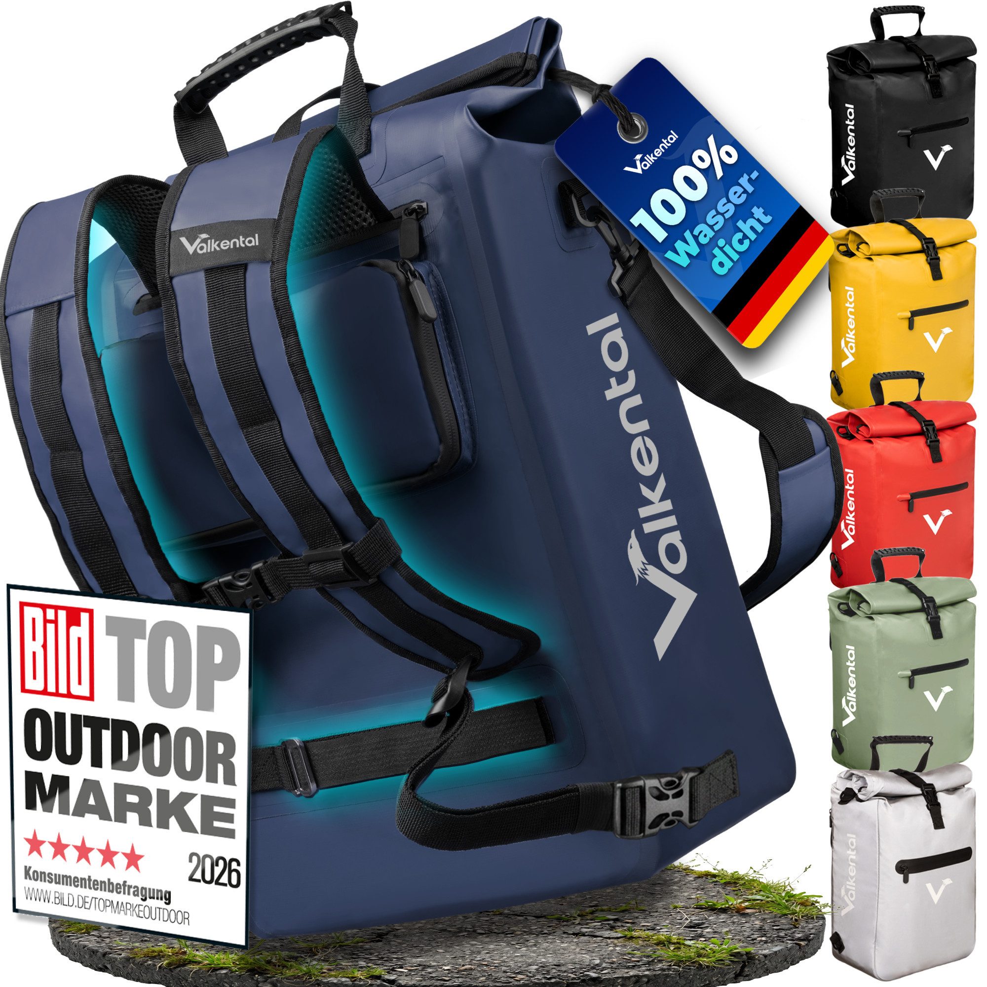 Valkental Fahrradtasche Gepäckträgertasche, Rucksack und Umhängetasche, 3in1 - wasserdicht & reflektierend 25 L