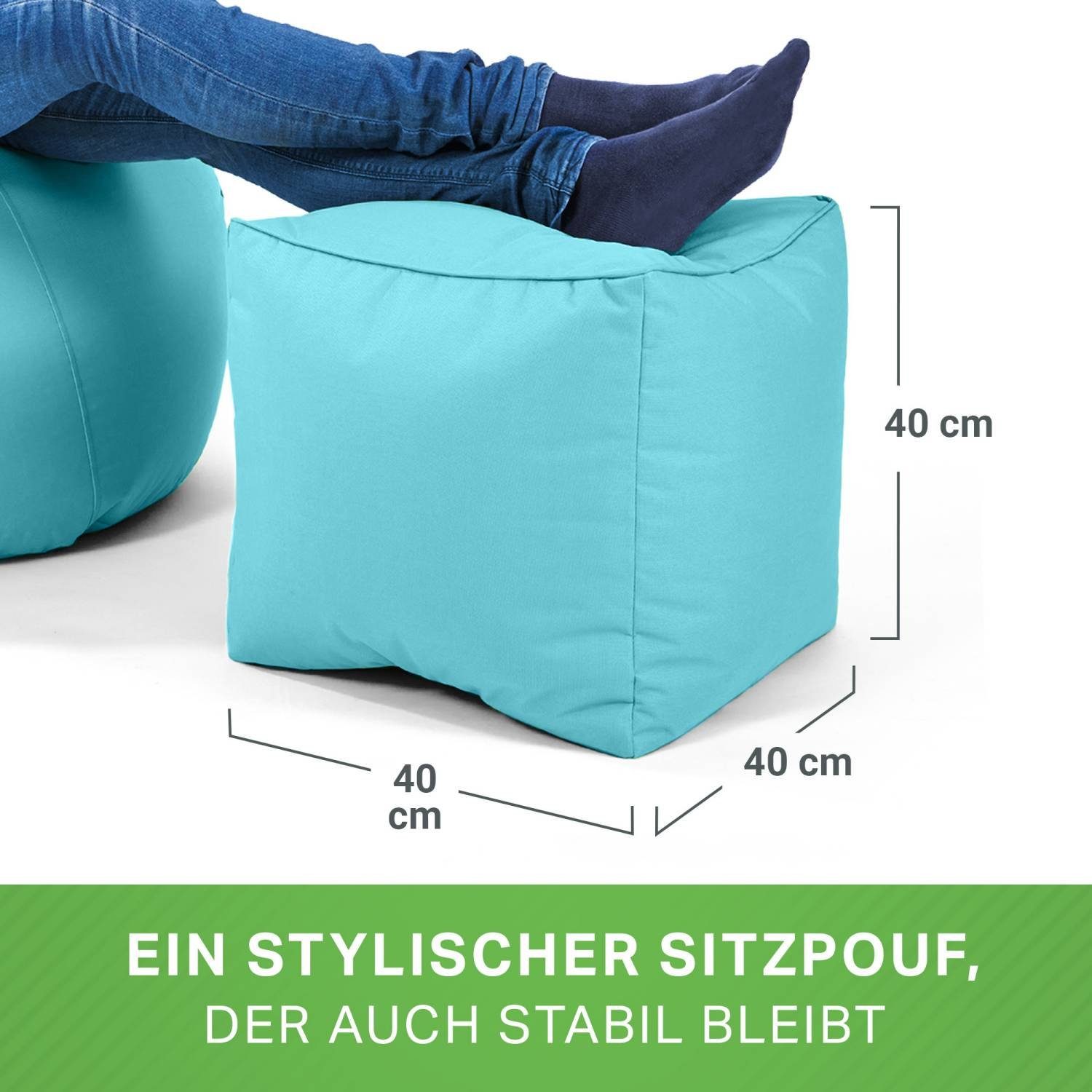 Erwachsene Green Cube Sitzhocker Fußkissen Sitzsäcke), 40x40x40cm für Bodenkissen mit Bean EPS-Perlen Fußhocker Sitzkissen - Kinder und Sitzsack Sitz-Pouf Füllung, für (Hocker Aquamarin