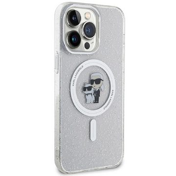 KARL LAGERFELD Handyhülle Case iPhone 15 Pro Max MagSafe Katze Glitter transparent 6,7 Zoll, Kantenschutz