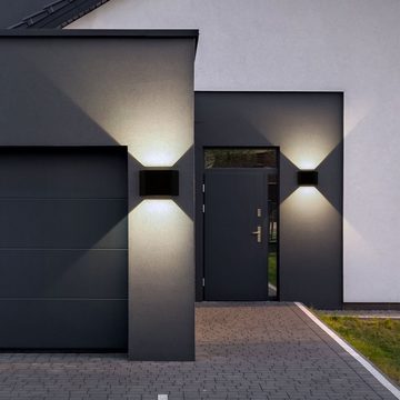 etc-shop Außen-Wandleuchte, LED-Leuchtmittel fest verbaut, Warmweiß, Solarlampe Außenwandleuchte LED Wandstrahler