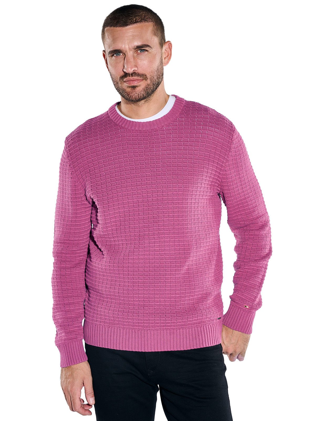 emilio adani Rundhalspullover Herren Strickpullover mit Waffelstruktur, Magenta