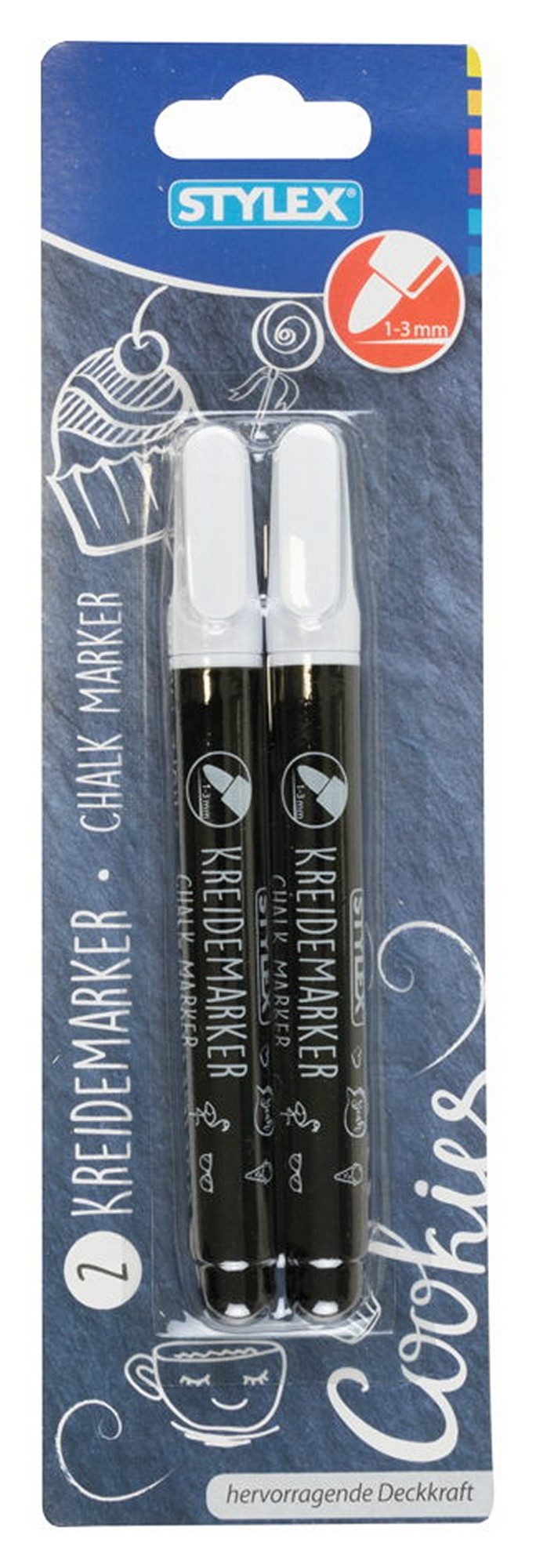 Marker 2 Kreidemarker / 1-3 mm Kreidestifte / Farbe: weiß