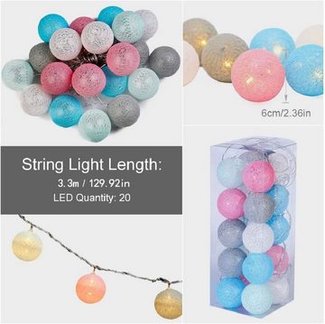 FELIXLEO LED-Lichterkette Cotton Ball Lichterkette - 3M 20 LED Kugel Lichterketten Licht (USB)