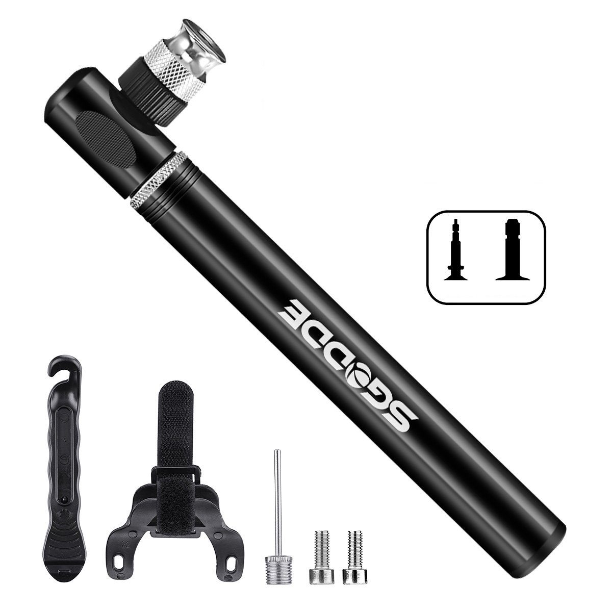 SGODDE Fahrradpumpe, Tragbare Rahmenpumpe Luftpumpe Bike Pump PV SV Auto  300 PSI