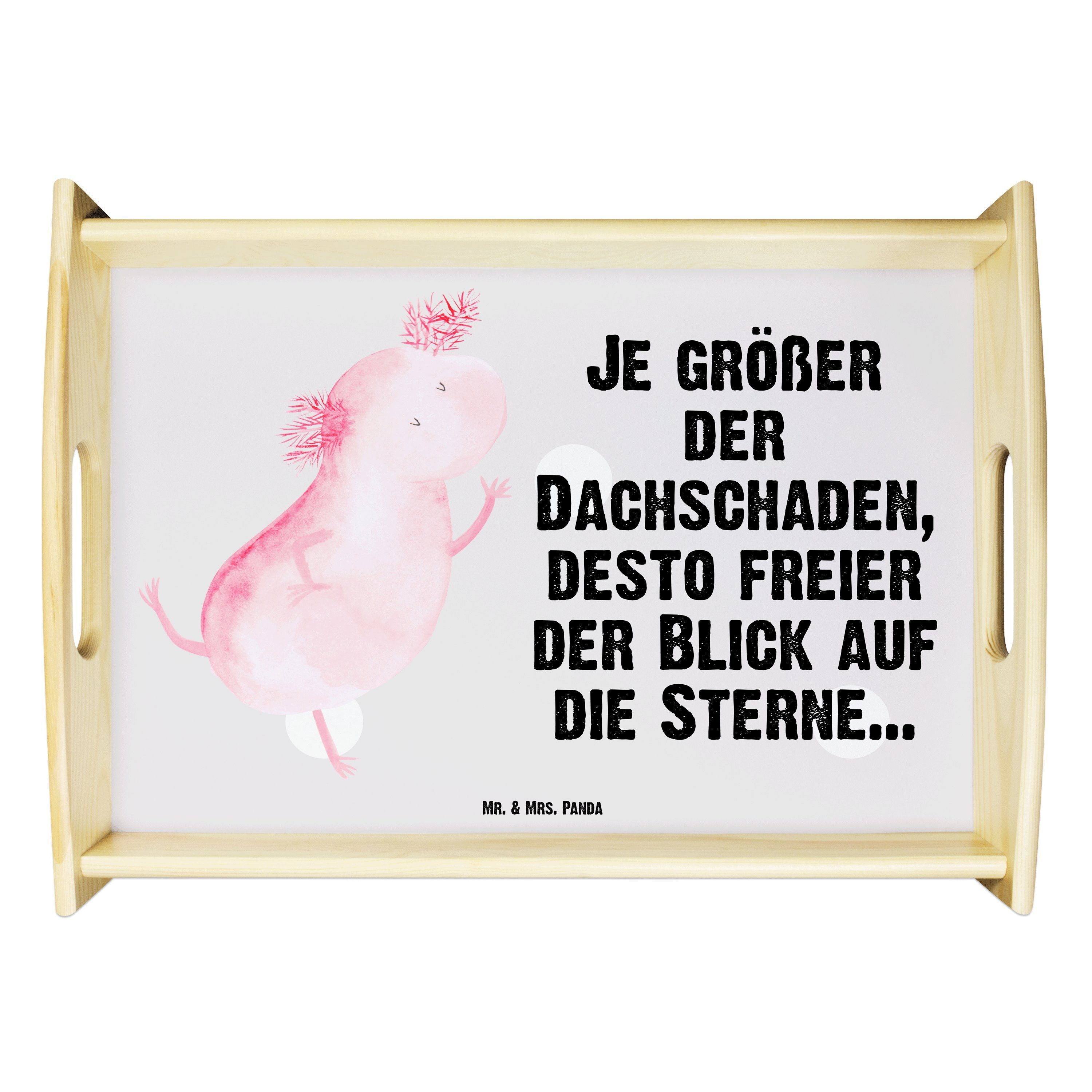 Mr. & Mrs. Panda Tablett Axolotl tanzt - Grau Pastell - Geschenk, Frühstückstablett, Dekotable, Echtholz lasiert, (1-tlg)