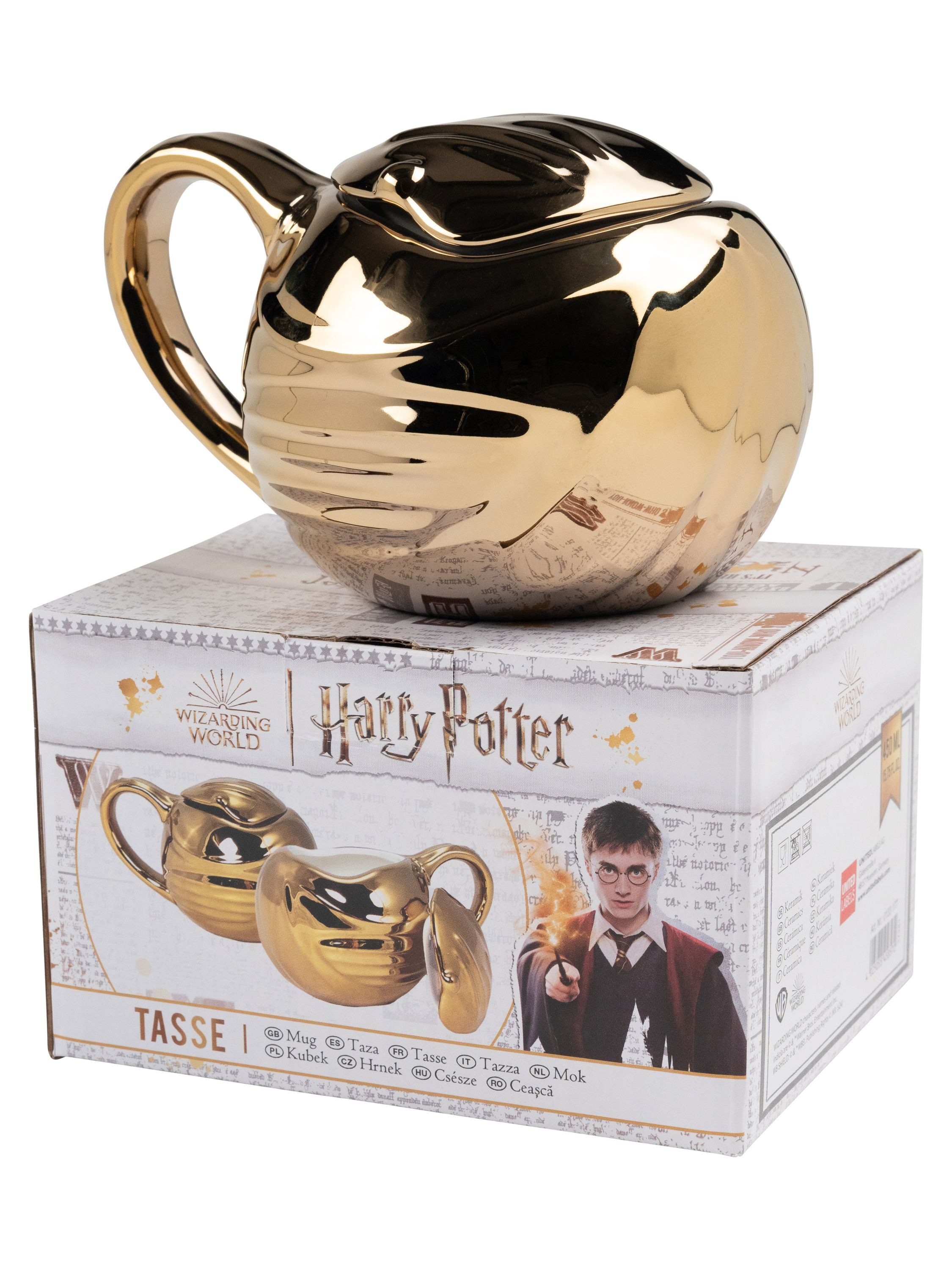 United Labels® Tasse Harry Potter Tasse in Geschenkbox goldener Schnatz Quidditch Gold, Keramik