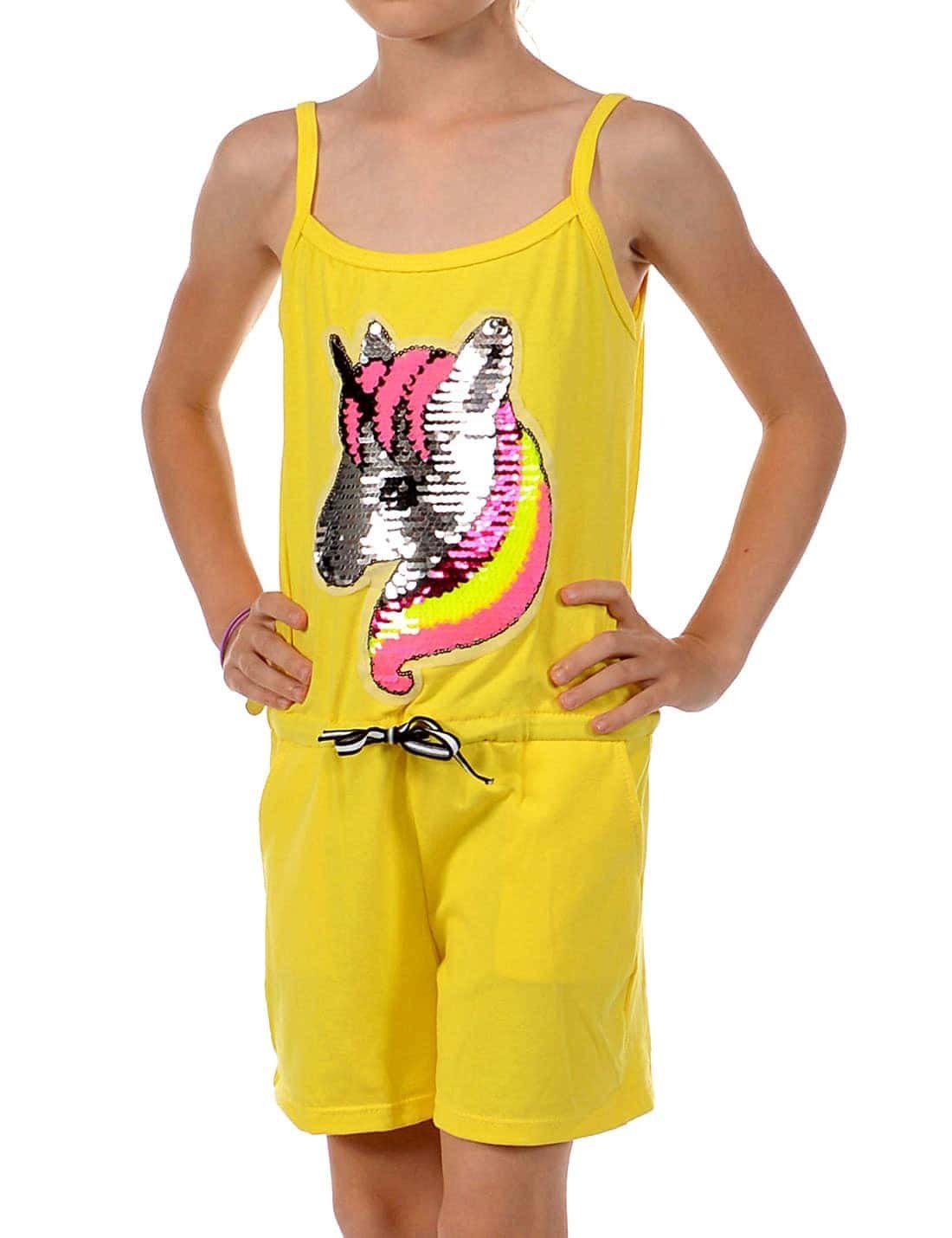 Jumpsuit Mädchen Jumpsuit kurz Wendepailletten Einhorn