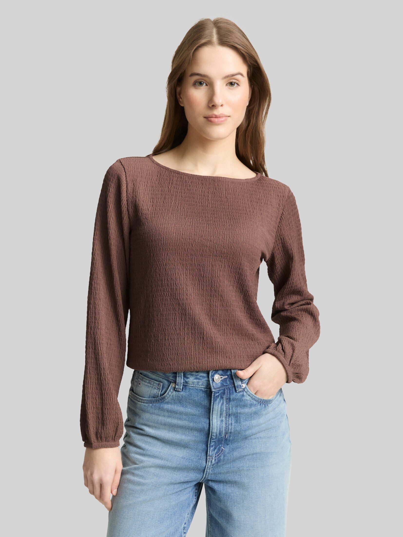 TOM TAILOR Denim Langarmshirt T-Shirt Loose Fit Crinkle Langarmshirt
