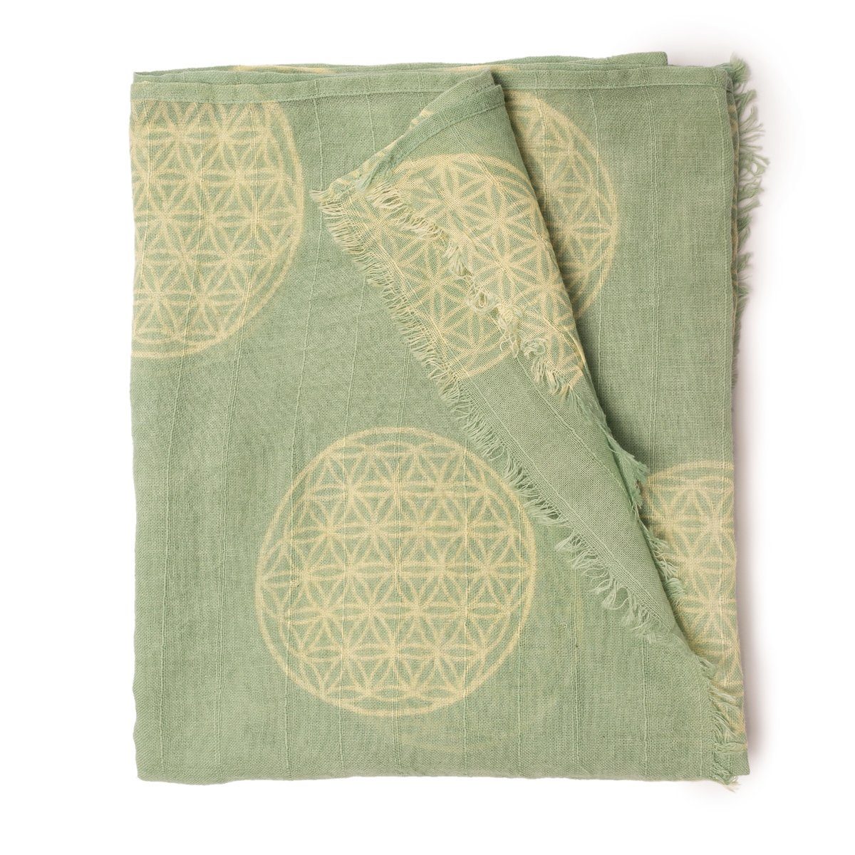PANASIAM Halstuch elegantes Schaltuch auch als Schultertuch Schal oder Stola tragbar, in schönen farbigen Designs mit kleinen Fransen aus Baumwolle Lebensblume grün