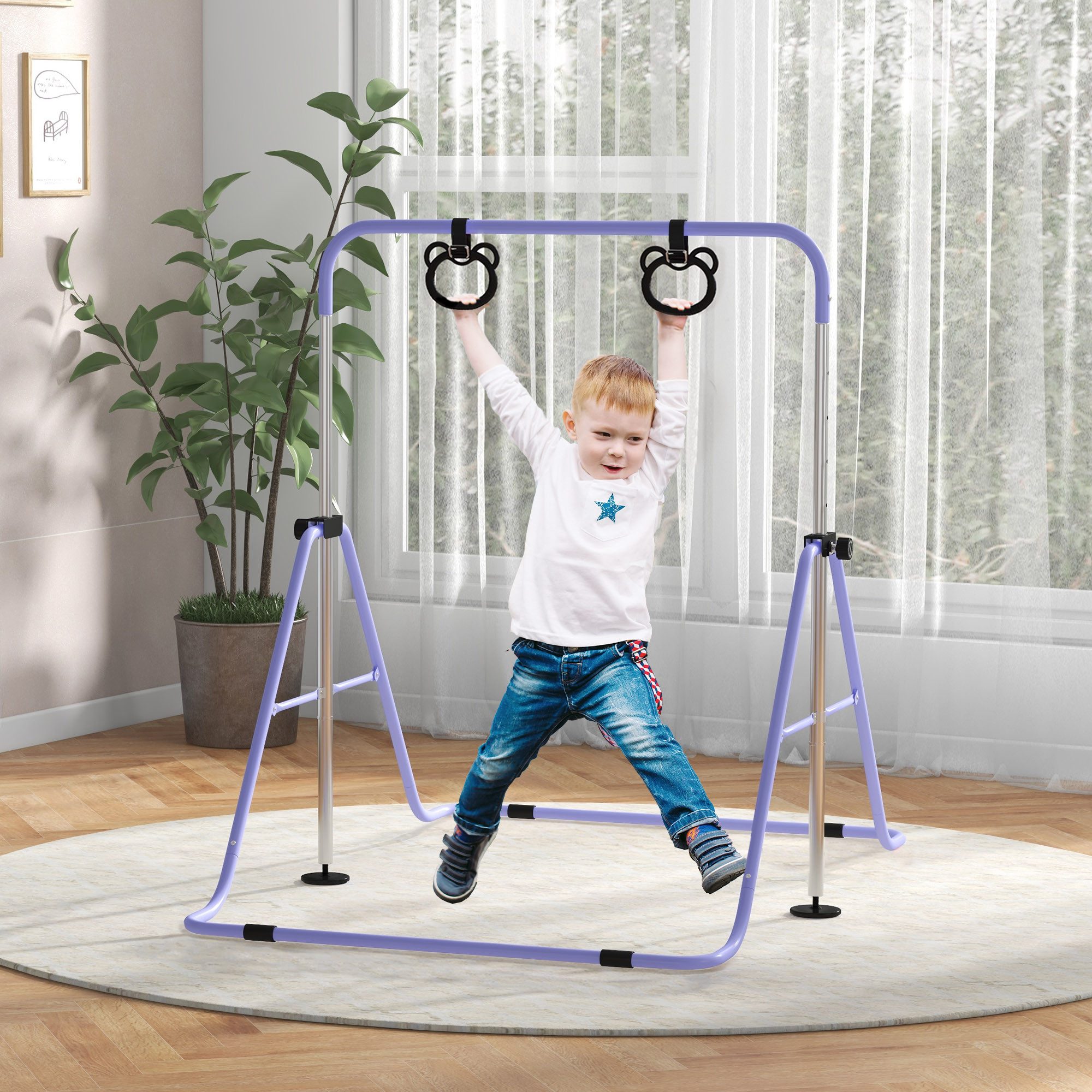HOMCOM Turnreck Gymnastikstange für Kinder, Turnstange ab 3 Jahre, 88-128cm, (Reckanlage, 1-St., Reckstange), für Indoor bis 50 kg belastbar Stahl Violett