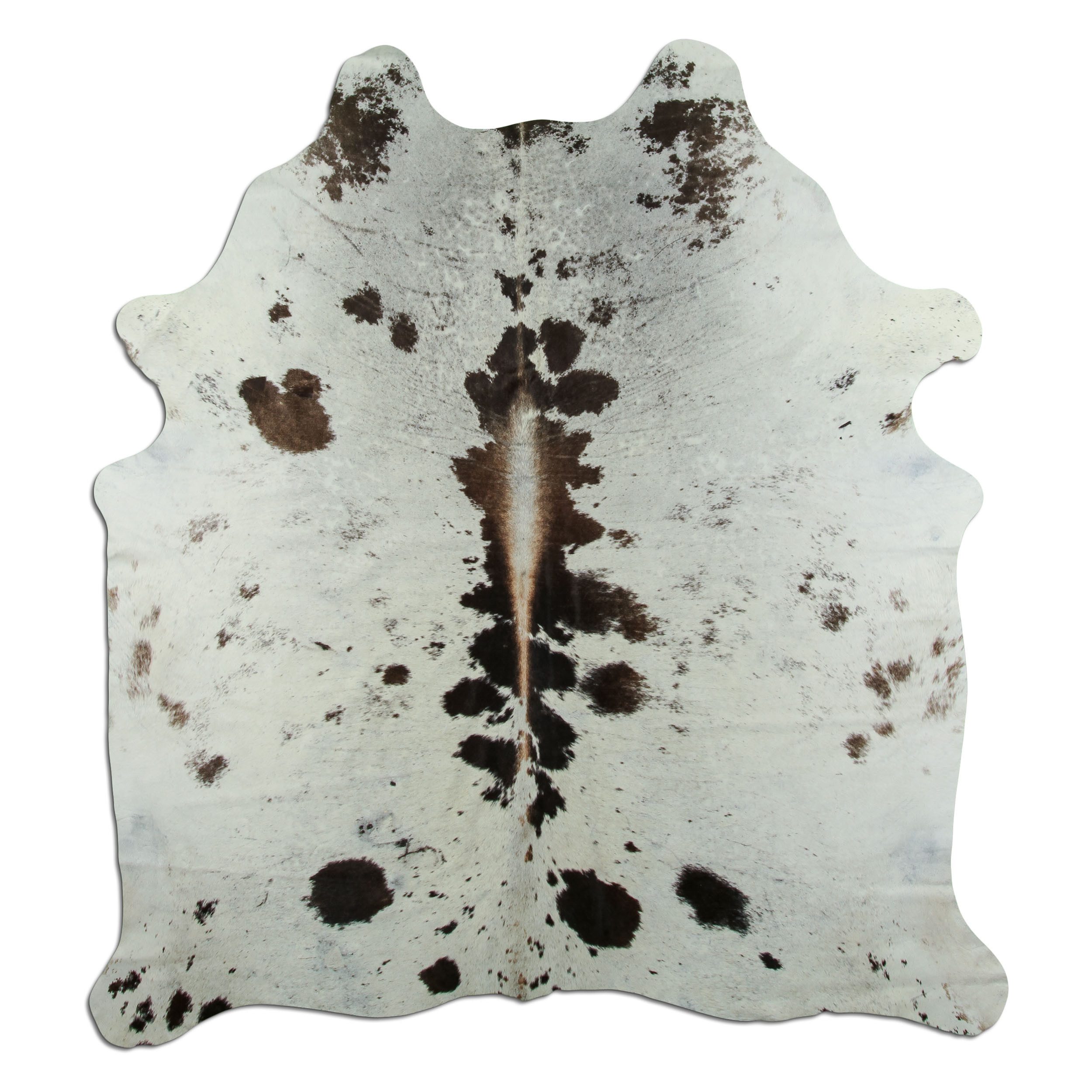 Livorio Fellteppich L215 x B185 cm - weiß dunkelbraun, Kuhfell, Premium Kuhfell Teppich, Rinderfell, Echtfell