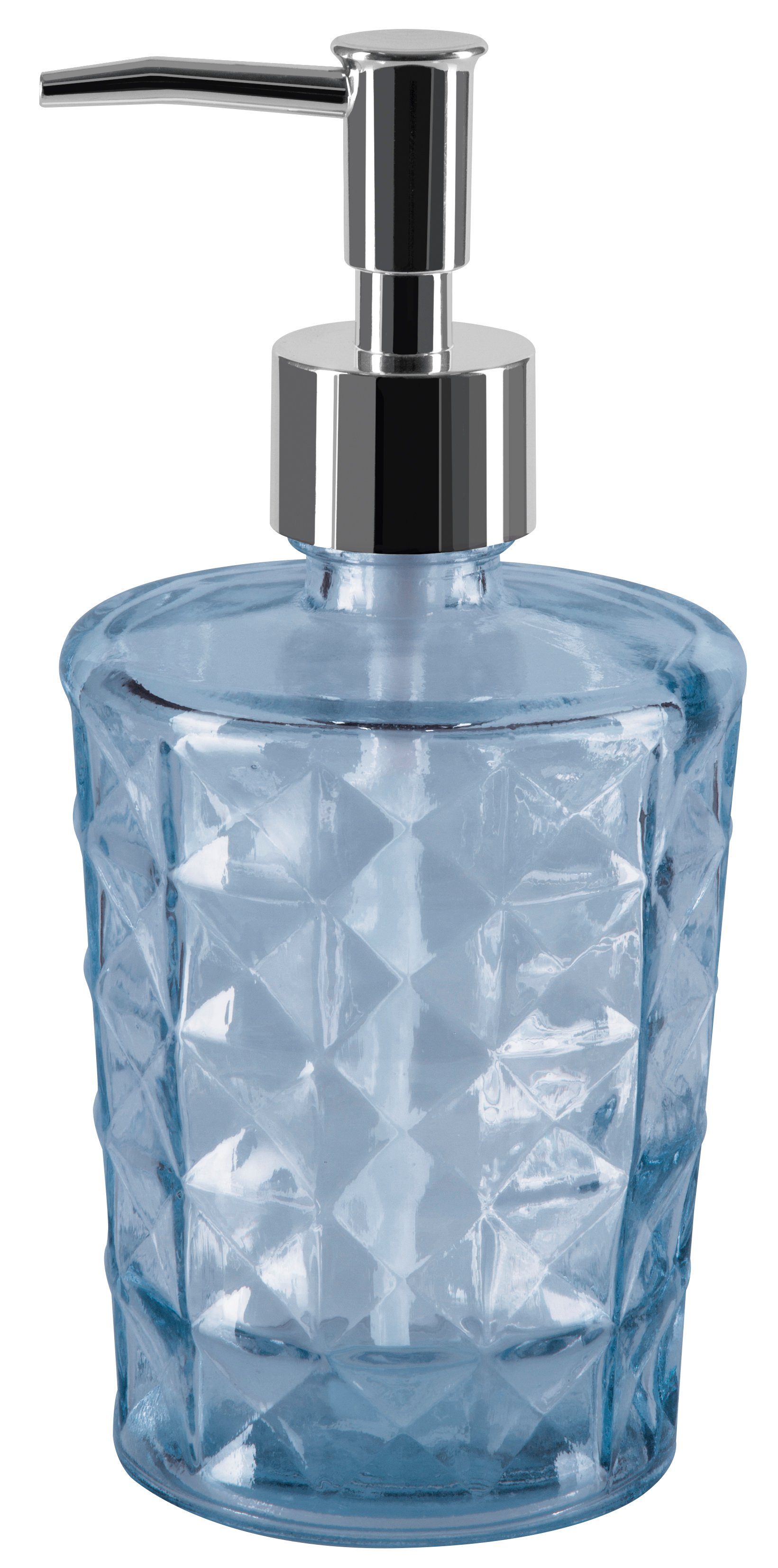 spirella Seifenspender CARLA, 100% recyceltes Glas, Oberflächenstruktur in 3D-Optik, exklusives Design, Made in Europe, 400 ml, blau
