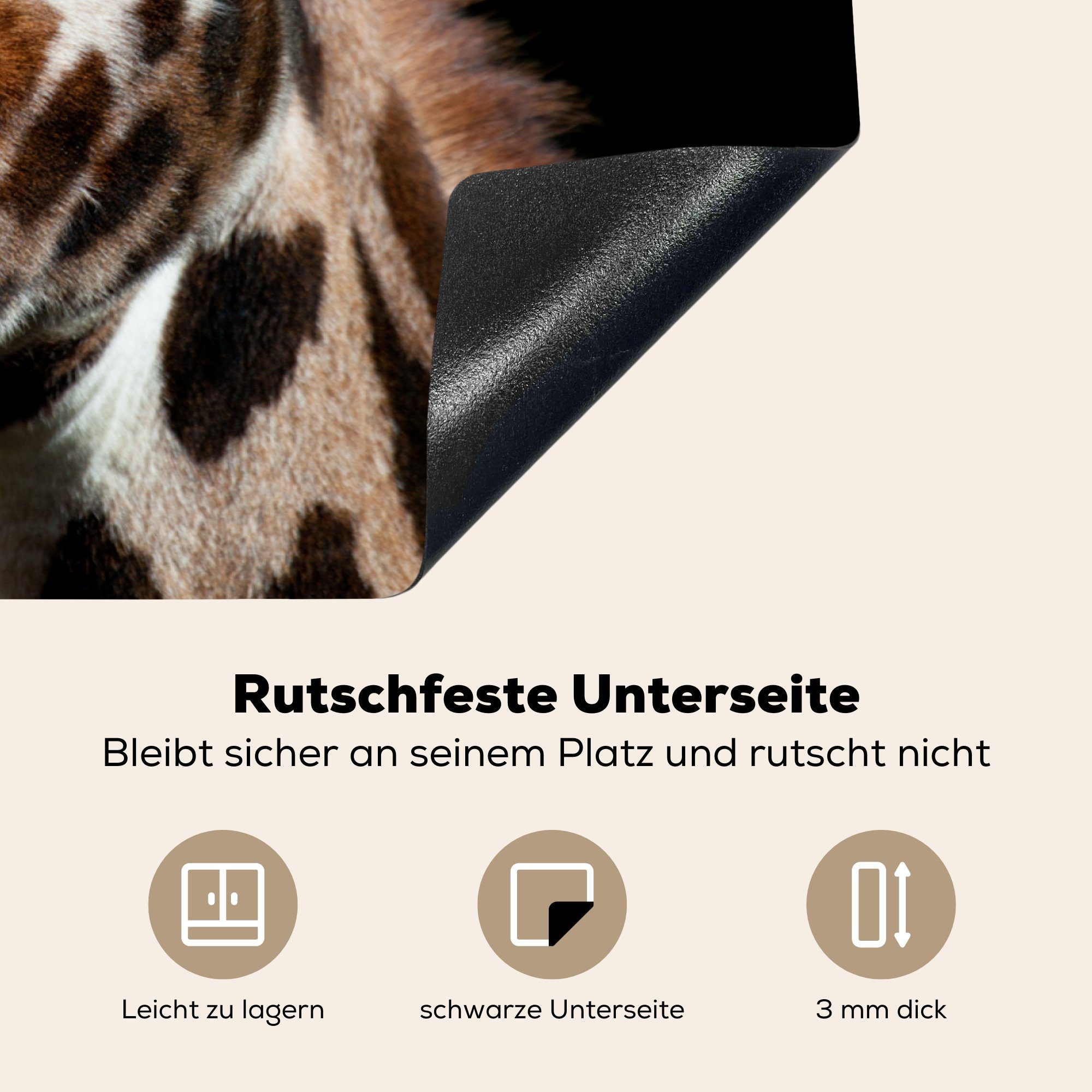 Schutz 71x52 Giraffe Leicht Herdblende-/Abdeckplatte die Schwarz, - für (1 küche, cm, tlg), Induktionskochfeld MuchoWow Vinyl, Ceranfeldabdeckung -