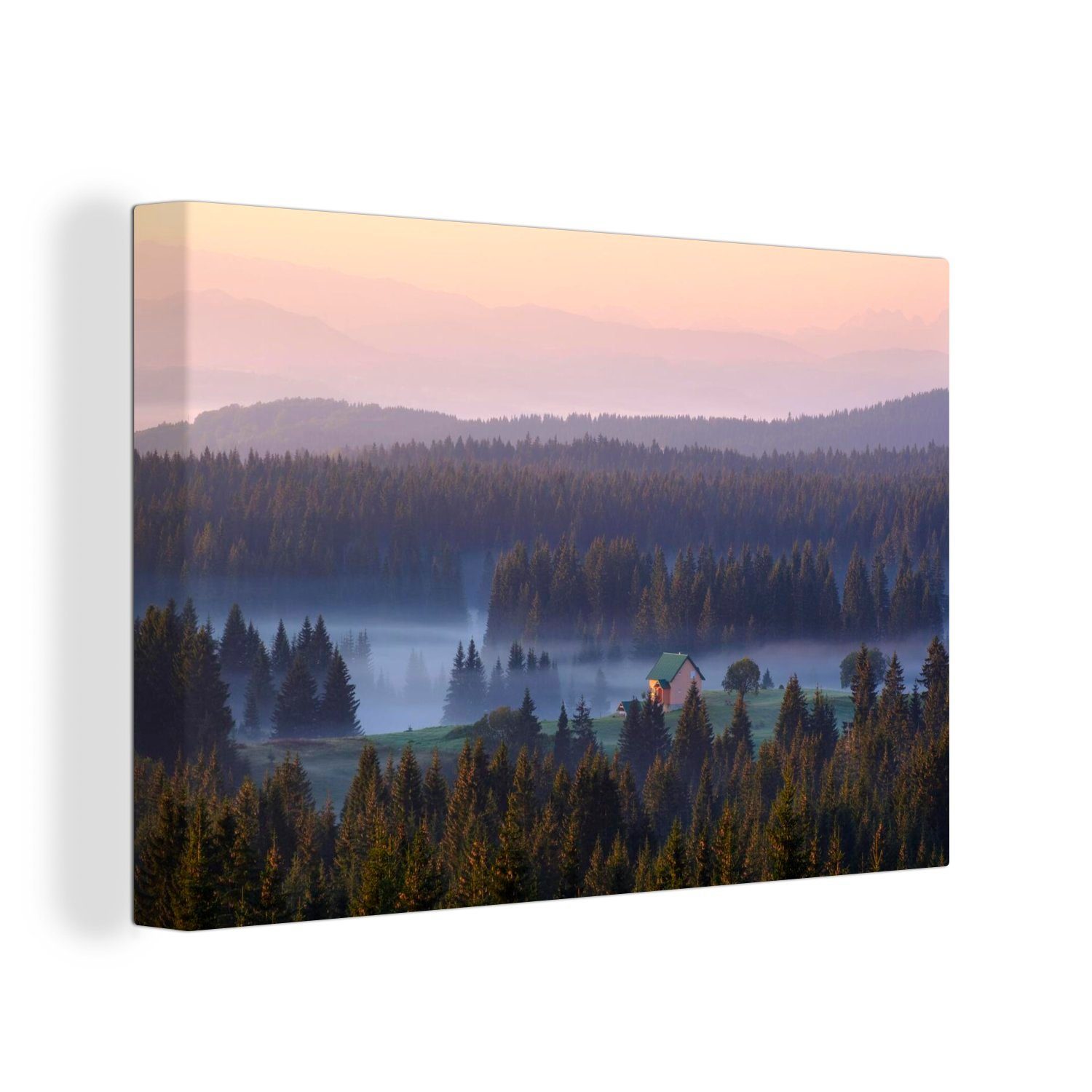 OneMillionCanvasses® Leinwandbild Ferienhaus in den Wäldern des montenegrinischen Nationalparks Durmitor, (1 St), Wandbild Leinwandbilder, Aufhängefertig, Wanddeko, 30x20 cm