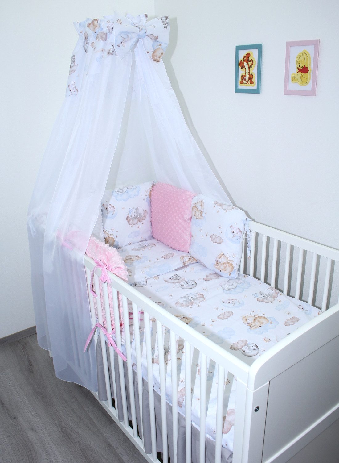 Babybettwäsche Bettwäsche Bettset MINKY - 6 x Kissen -6t -Nestchen Chiffon Himmel