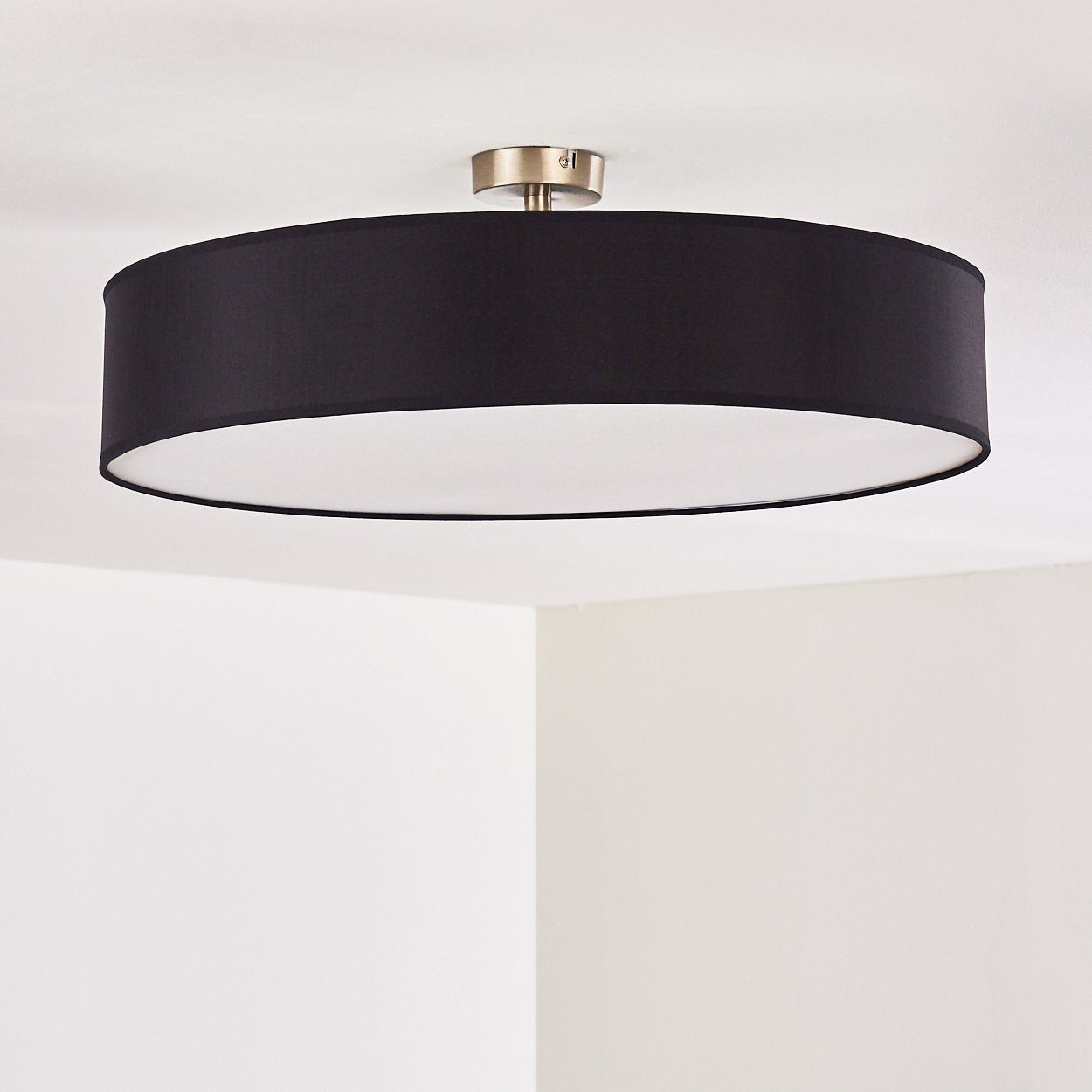 Stoff ohne »Mels« runde in mit Schwarz/Weiß, Lampenschirm hofstein 3xE27, Deckenleuchte Retro-Design 40 Leuchtmittel, LED-fähig, aus Ø60cm, Deckenlampe Watt,