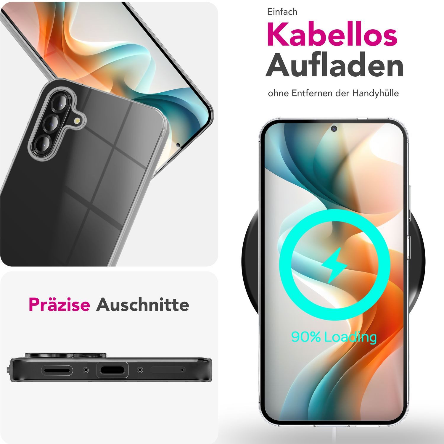 Nalia Smartphone-Hülle Samsung Galaxy A36 Samsung Galaxy A56 17 cm (6,7 Zoll), GLAZE Case - Transparentes Silikon, Anti-Watermark & Schlank