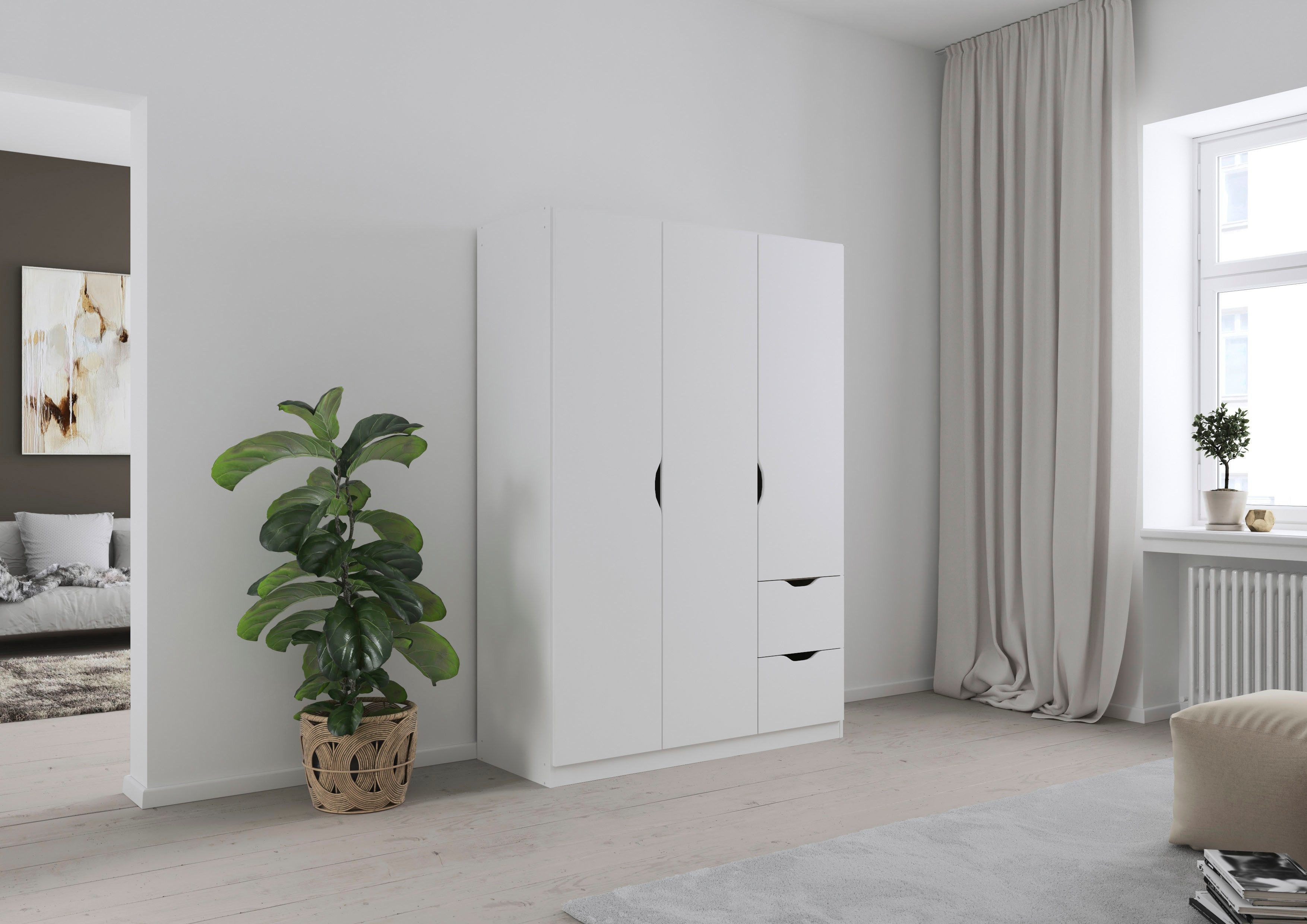 rauch Kleiderschrank Freiham mit Griffmulden und Schubkästen