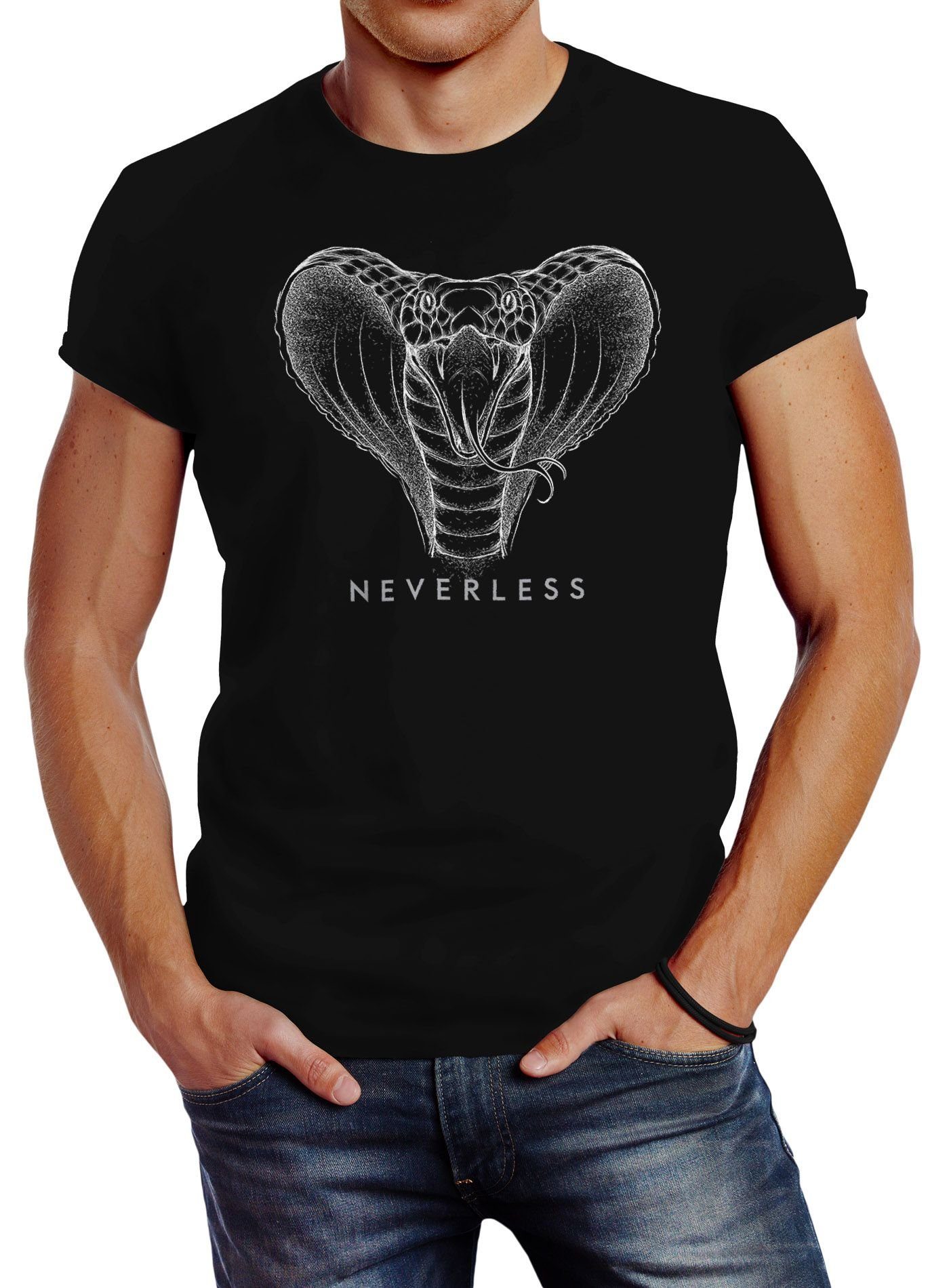 Neverless Print-Shirt Print T-Shirt Fashion Grafikstil Herren Streetstyle Kobra Print Designshirt Neverless® mit