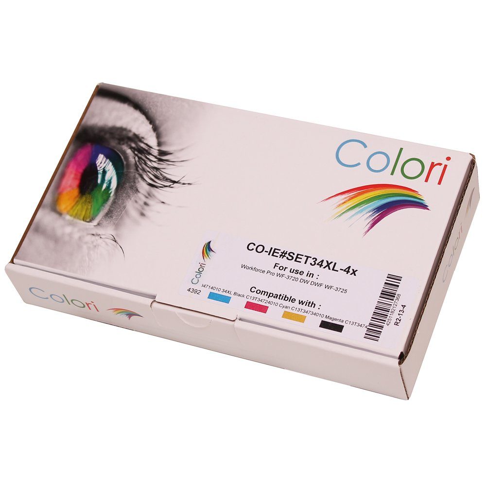 Colori Tintenpatrone (Kompatibles Set Pro für WF-3725 für WF-3720 Druckerpatrone Epson von 34XL 4x WF-3720DW WorkForce Epson WF-3720DWF WF-3725DW Colori)