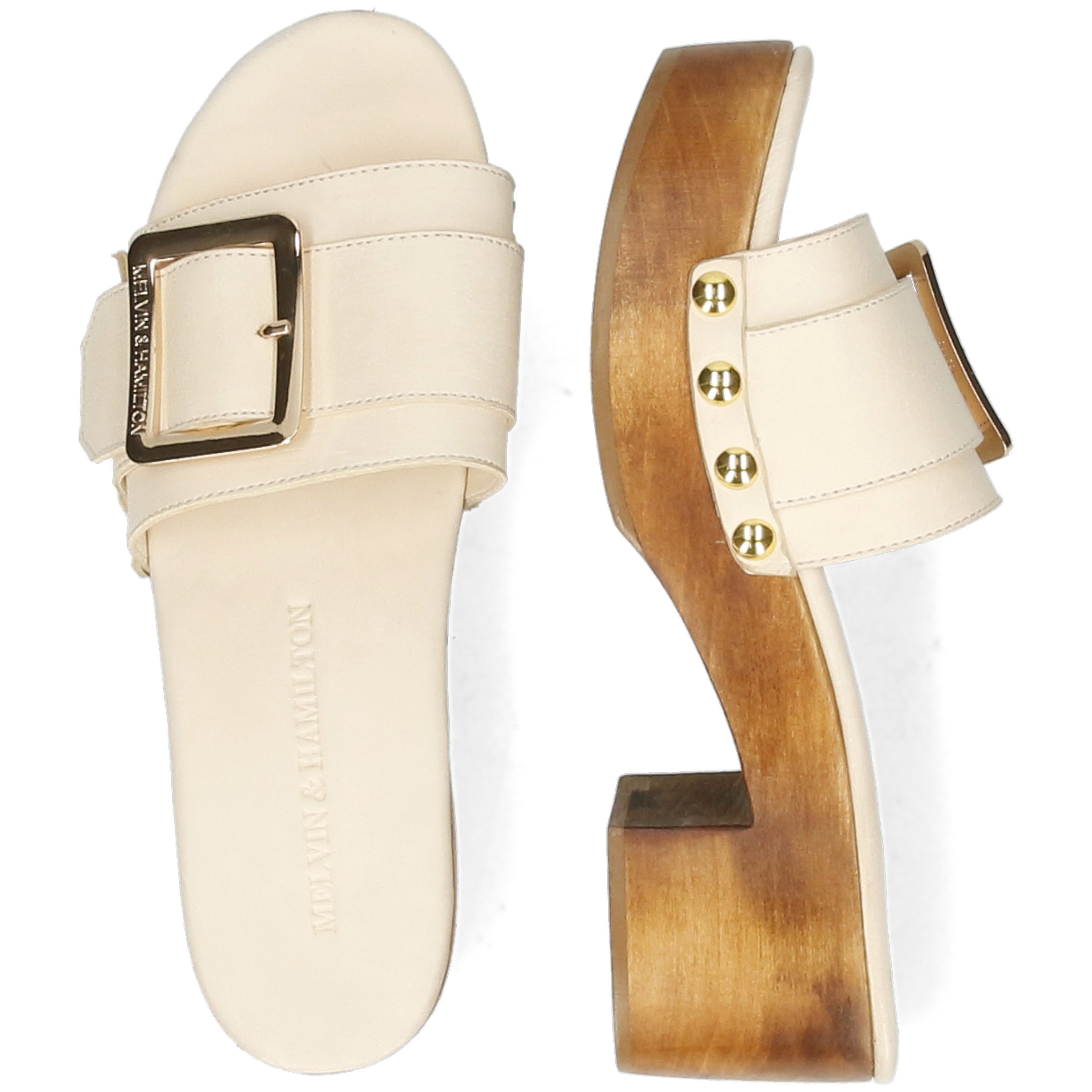 Melvin & Hamilton Layla 1 Leder-Clogs für Damen Clog Block-Absatz, Echtes Leder, Vegetabile Gerbung