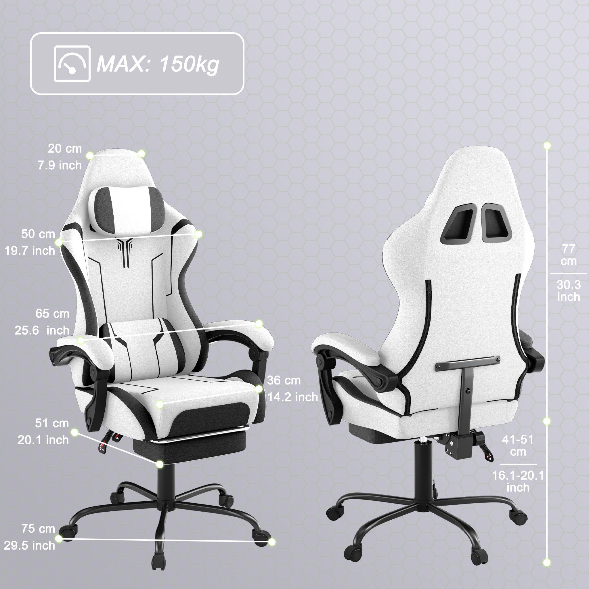 FIVMEN Gaming-Stuhl Racing Ergonomischer Computer-Bürostuhl mit Massage-Lendenkissen, Ausziehbarer Fußstütze Lordosenstütze Kopfstütze, höhenverstellbarer – Bild 2 von 5