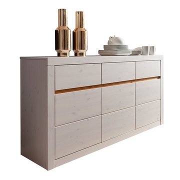 Lomadox Esszimmer-Set WILSON-69, (Spar-Set, 2-St), in weiß Kiefer Massivholz, Esstisch, Sideboard, Softclose, Glastüren