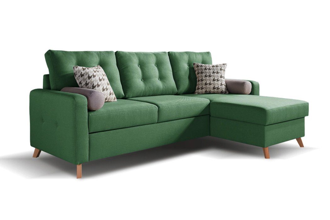 JVmoebel Ecksofa L-Form Bettfunktion Stoff Ecksofa Sofa Couch Design Couch Polstermöbel Grün