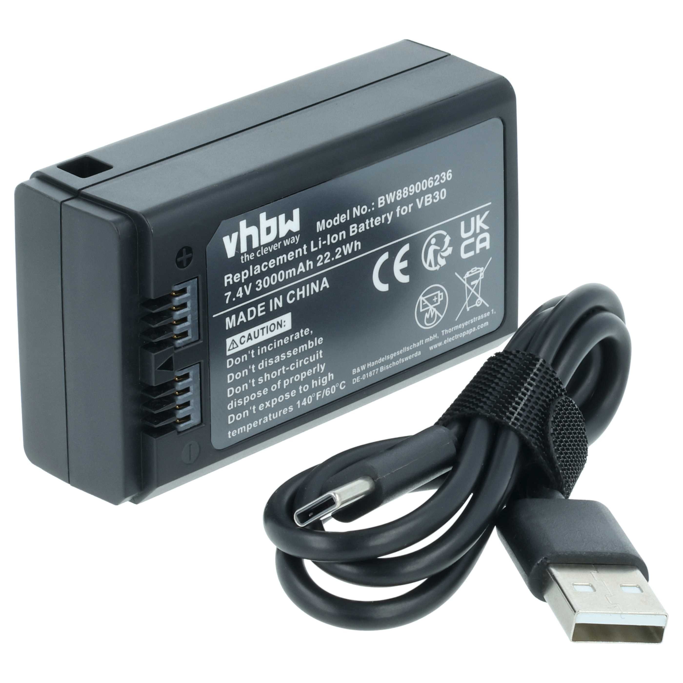 vhbw Akku Ersatz für Godox VB30 für Blitzgerät (3000 mAh, 7,4 V, Li-Ion) Akku Akku Li-Ion 3000 mAh (7,4 V, 1 St), Leistungsfähiger Austausch-Akku für Aufsteckblitz, Kamerablitz
