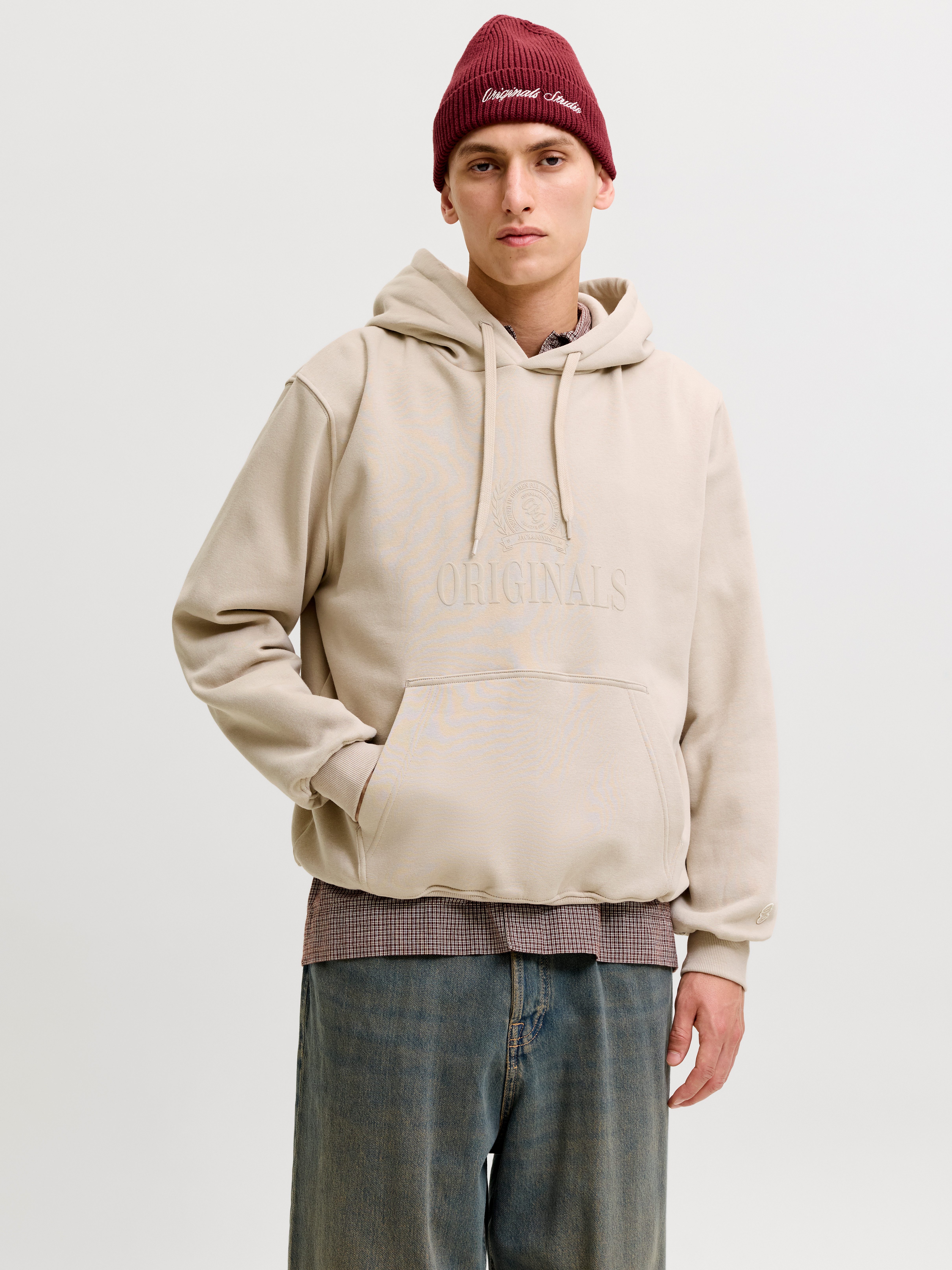 Jack & Jones Kapuzensweatshirt JORFREDERIKSBERG MONOGRAM SWEAT HOOD SN Baumwollmischung, relaxed fit