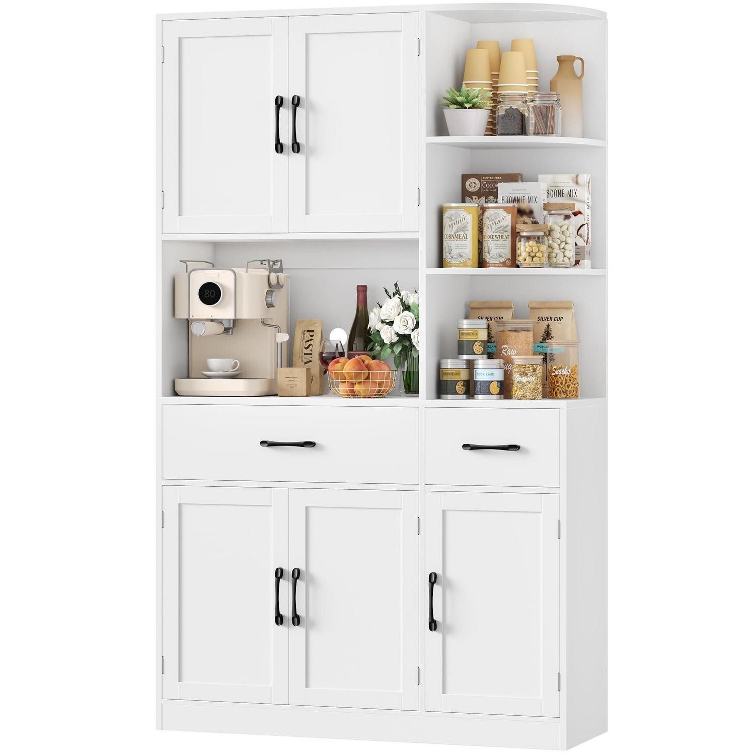 LuxusKollektion Küchenbuffet Küchenschrank Weiß 5 Türen 2 Schubladen 177x104x34 cm