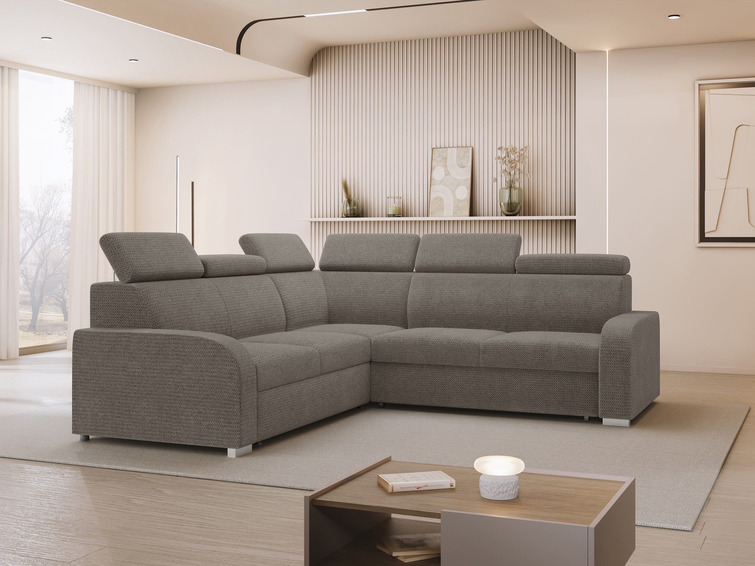 MIRJAN24 Ecksofa Oslo 2rR2p, mit Schlaffunktion und Bettkasten, L-Form, Seite universal, Einstellbare Kopfstützen