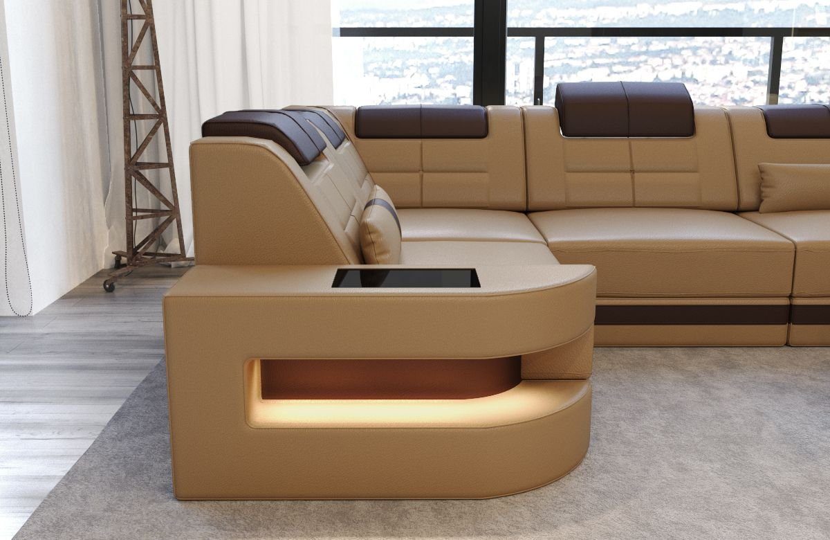 Designersofa L Form LED, Couch, mit als Ledersofa, Como Leder Sofa wahlweise Sofa Ledercouch Bettfunktion Dreams mit Ecksofa Schlafsofa,