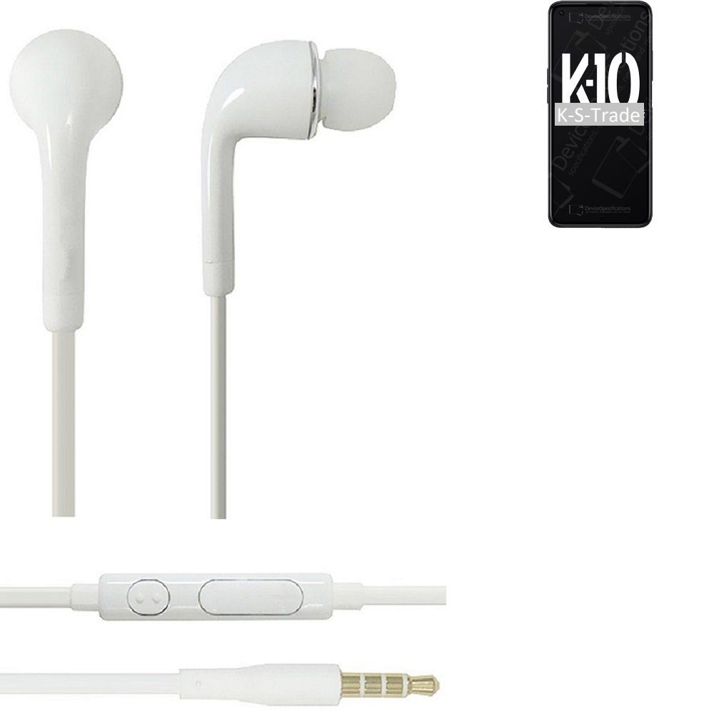 K-S-Trade für Oppo K10 In-Ear-Kopfhörer (Kopfhörer Headset mit Mikrofon u Lautstärkeregler weiß 3,5mm)