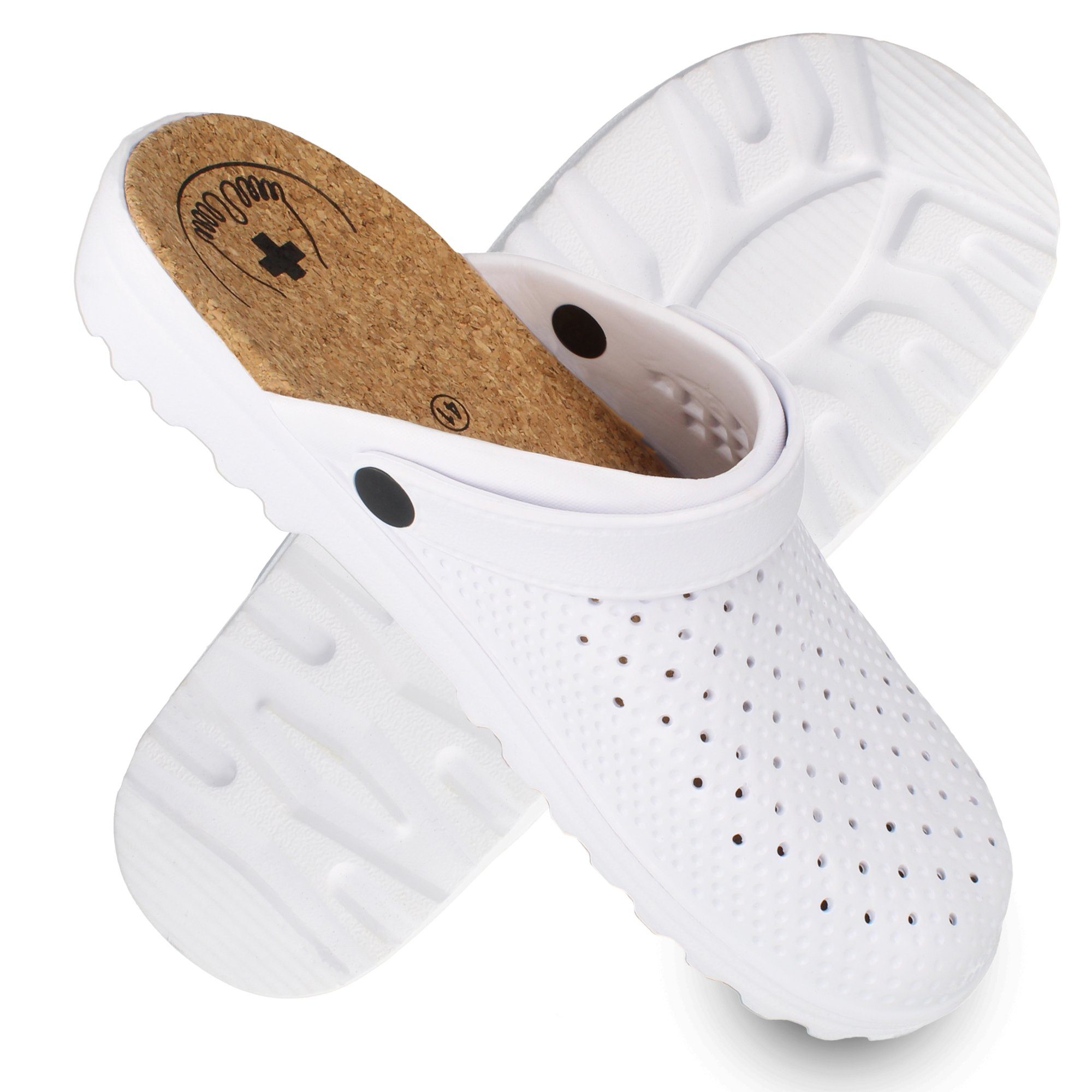 Cloque Weiße luftdurchlässige Clogs mit soft Kork Innensohle Clog