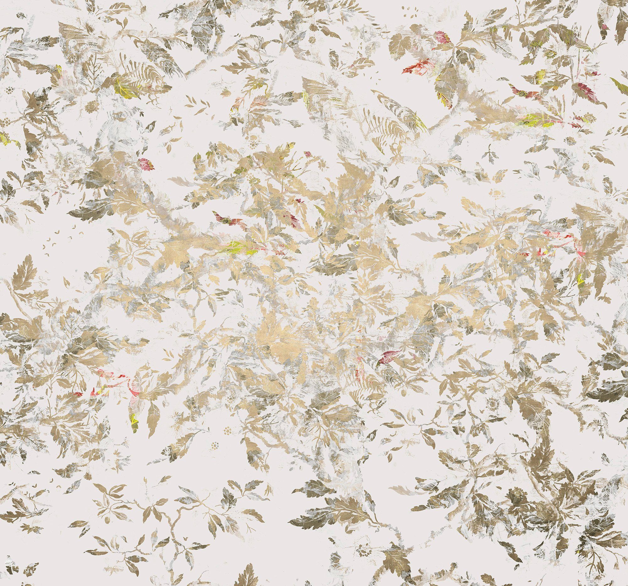 Komar Vliestapete Digitaldruck Vlies - Golden Feathers - Größe 300 x 280 cm, glatt, bedruckt, Wohnzimmer, Schlafzimmer