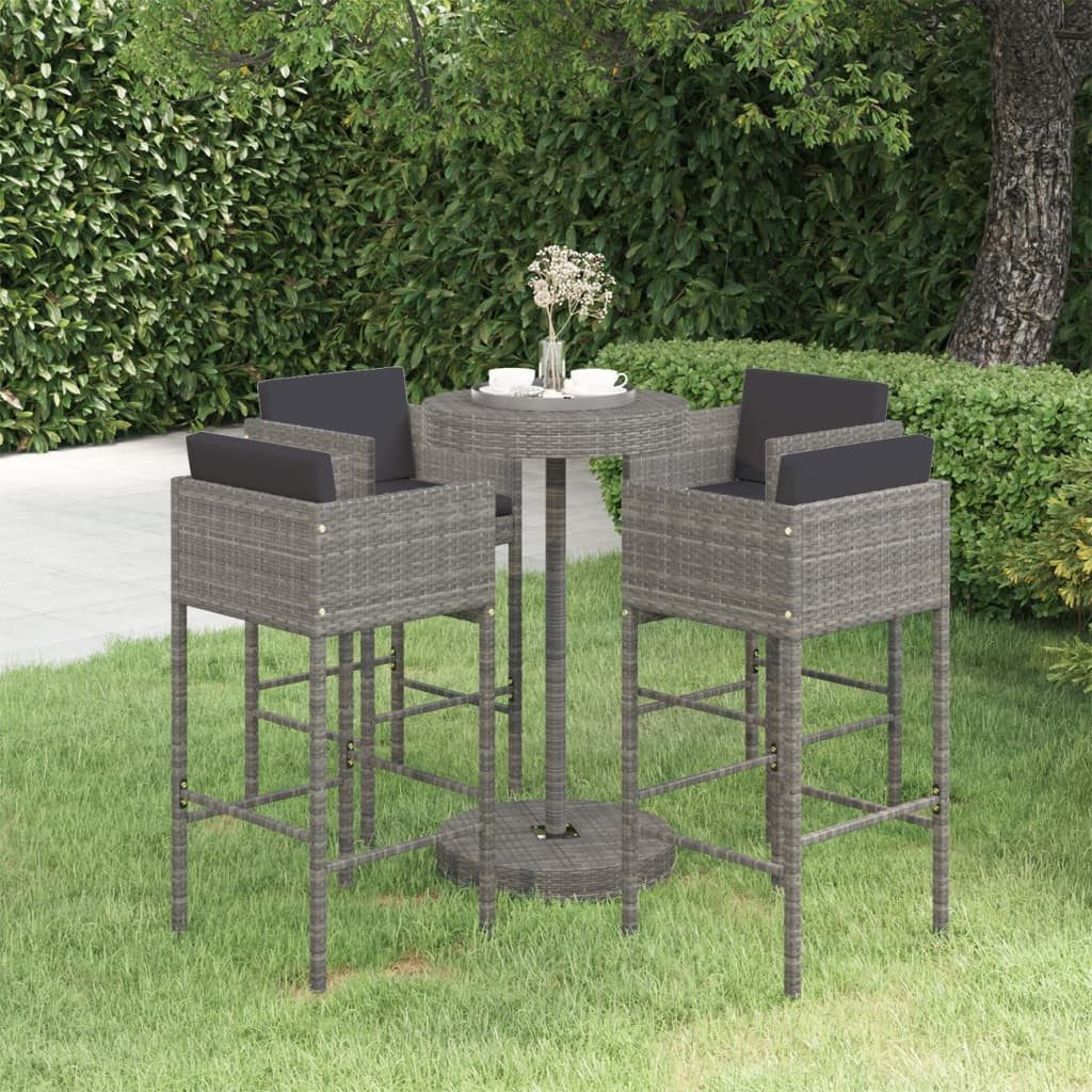 furnicato Gartenbar-Set Grau aus PE-Rattan mit Tisch Ø 75,5 x 106 cm, (1-tlg)