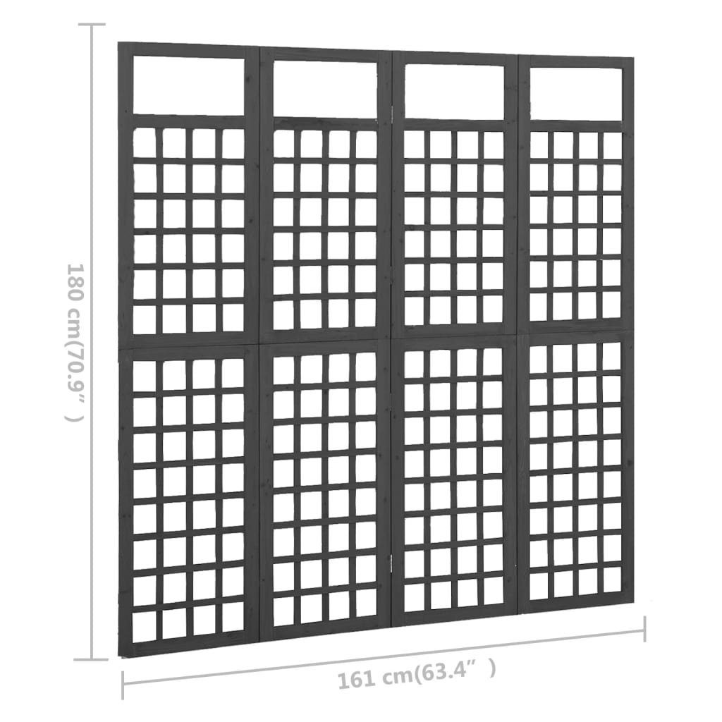 vidaXL 161x180 cm, Raumteiler 4-tlg. Massivholz 1-tlg. Tanne Schwarz Paravent/Spalier