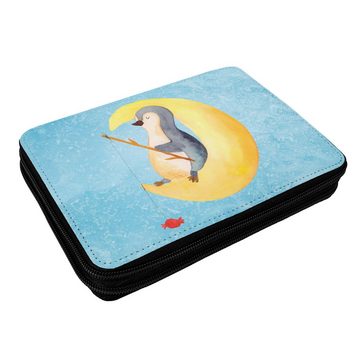 Mr. & Mrs. Panda Federmäppchen Pinguin Mond - Eisblau - Geschenk, Schülerin, schlafen, Angel, müde, (1-tlg), Komplett bestückt