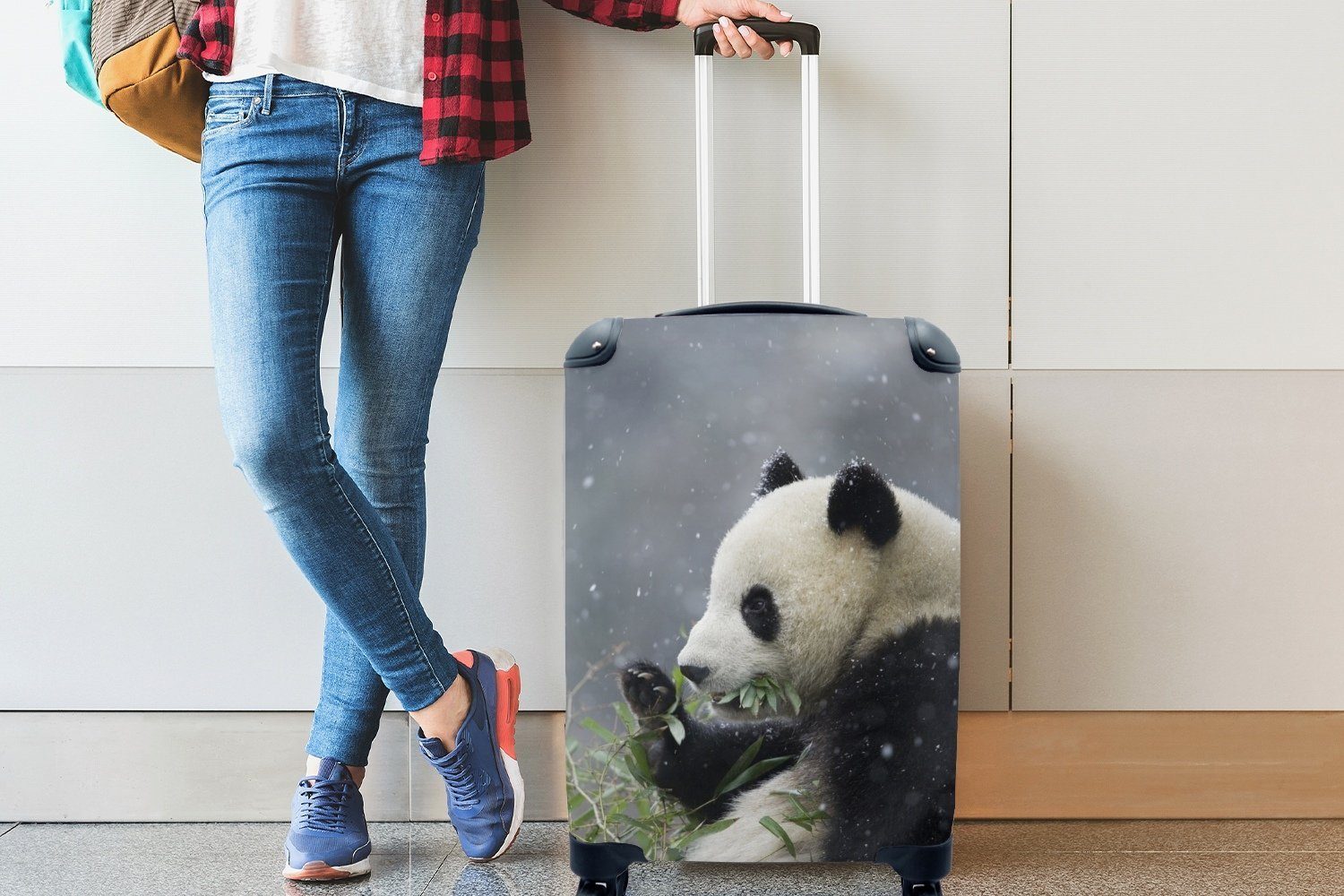 MuchoWow Handgepäckkoffer Panda - Rollen, Ferien, mit Bambus Trolley, Reisekoffer 4 Reisetasche rollen, - Handgepäck für Schnee