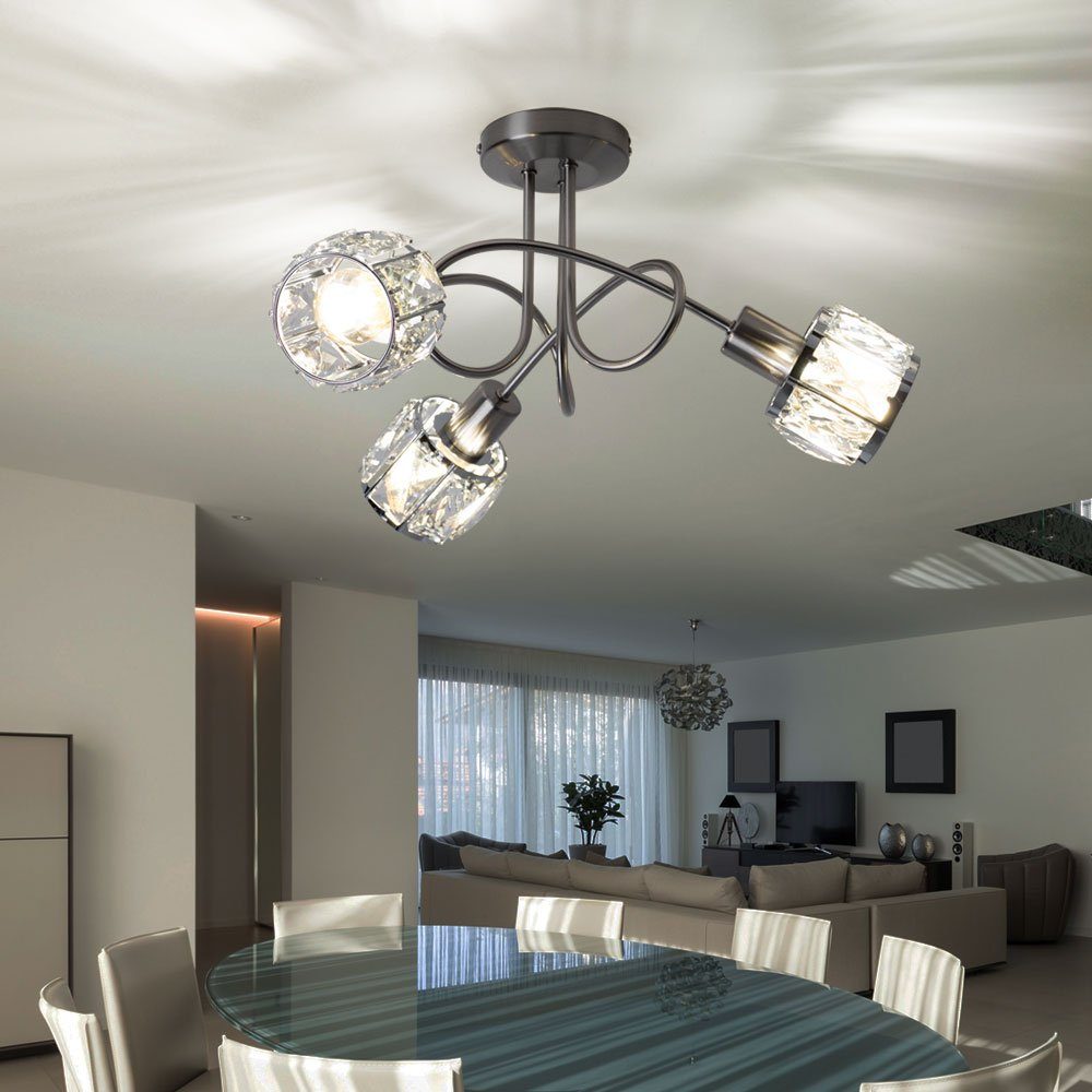 etc-shop LED Deckenleuchte, Leuchtmittel Spot- Wohn Lampe Strahler Warmweiß, inklusive, Decken Glas Zimmer Kristall Chrom
