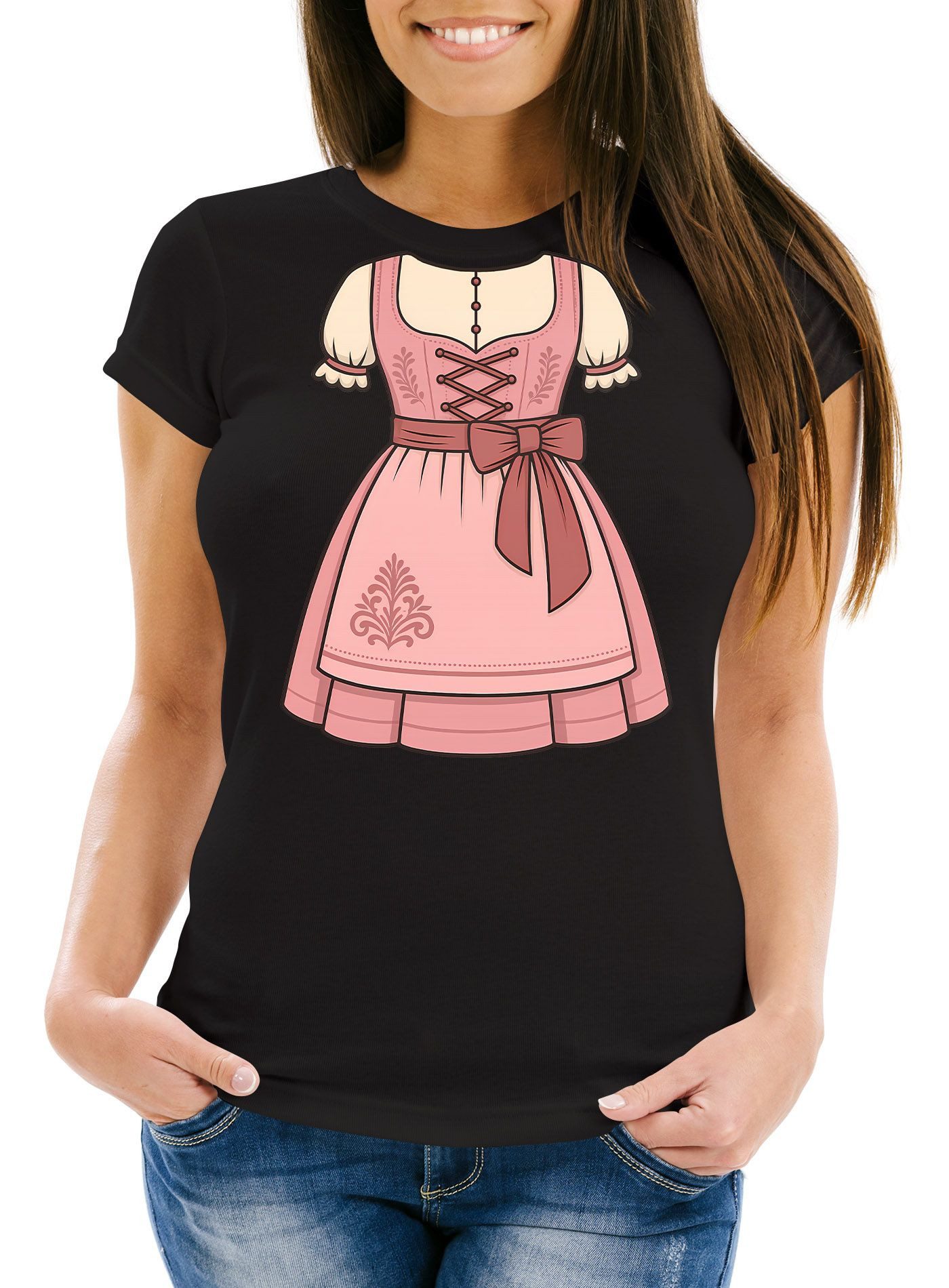 MoonWorks Print-Shirt Damen T-Shirt für das Oktoberfest Fake Dirndl Fun-Shirt Trachtenshirt mit Print