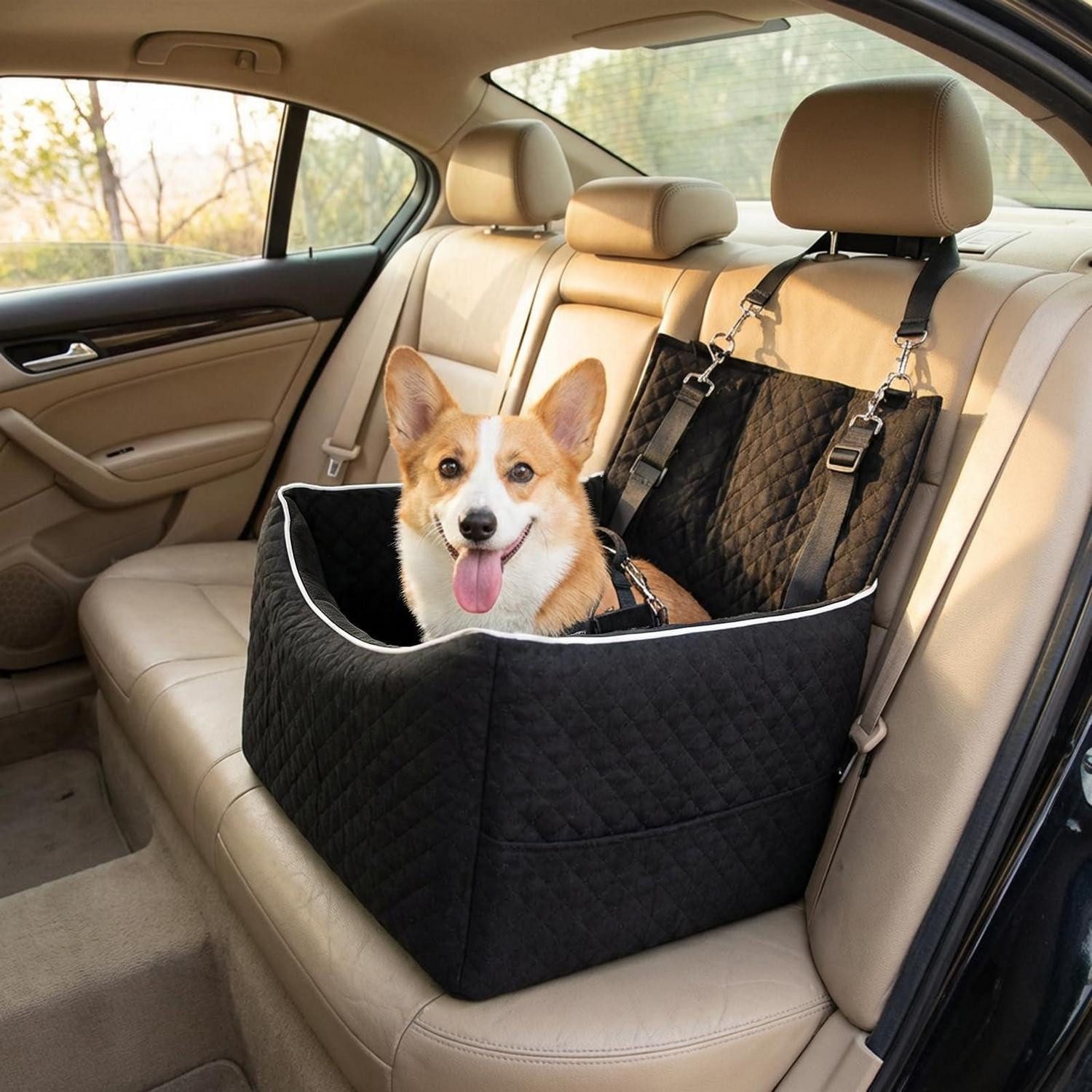 LuxusKollektion Hunde-Autositz Hunde Autositz bis 15,8 kg 2 Gurte rutschfest waschbar