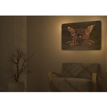 WohndesignPlus LED-Bild LED-Wandbild "Katzenkopf" 62cm x 38cm mit Akku/Batterie, Tiere, DIMMBAR! Viele Größen und verschiedene Dekore sind möglich.